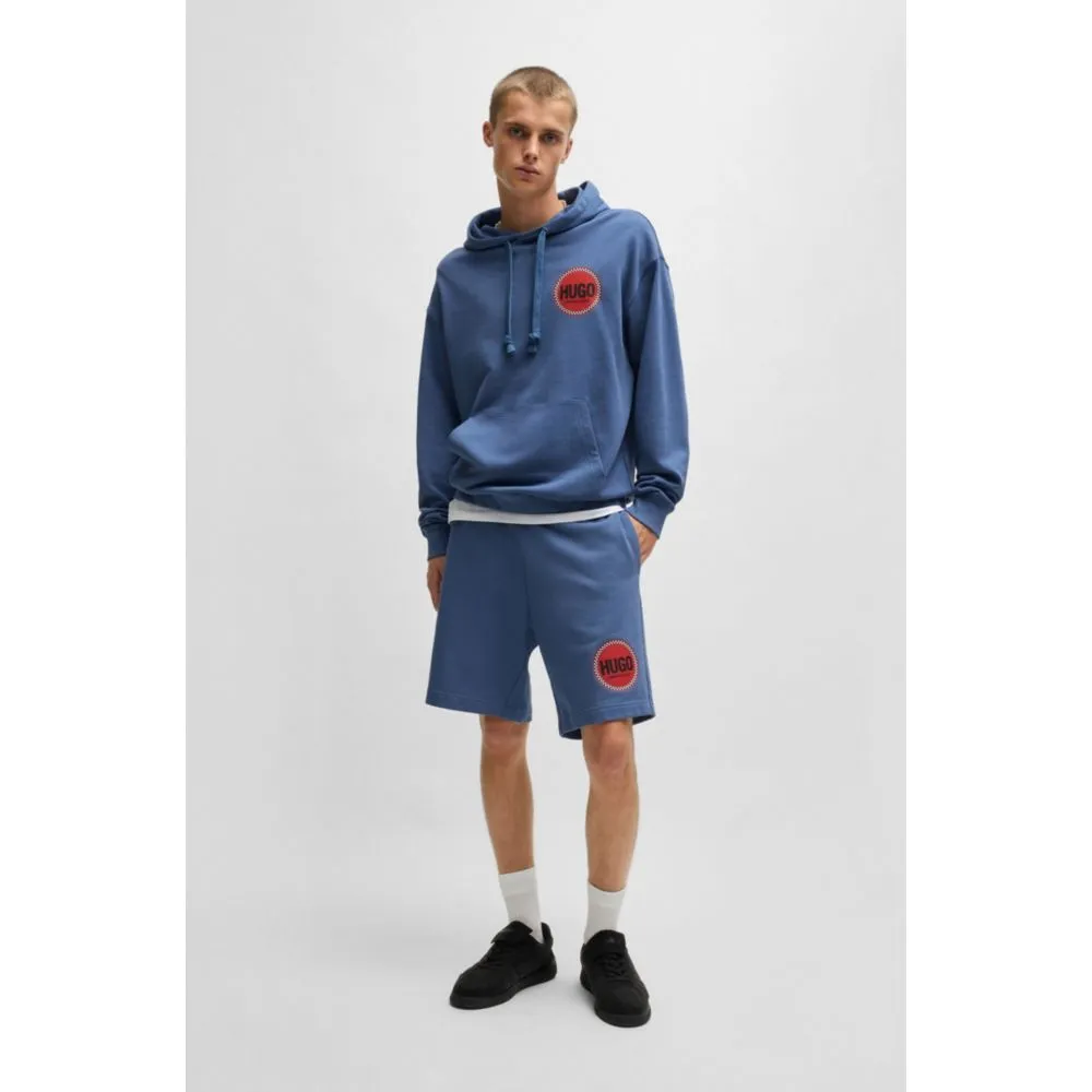 Cotton-terry relaxed-fit hoodie with logo prints