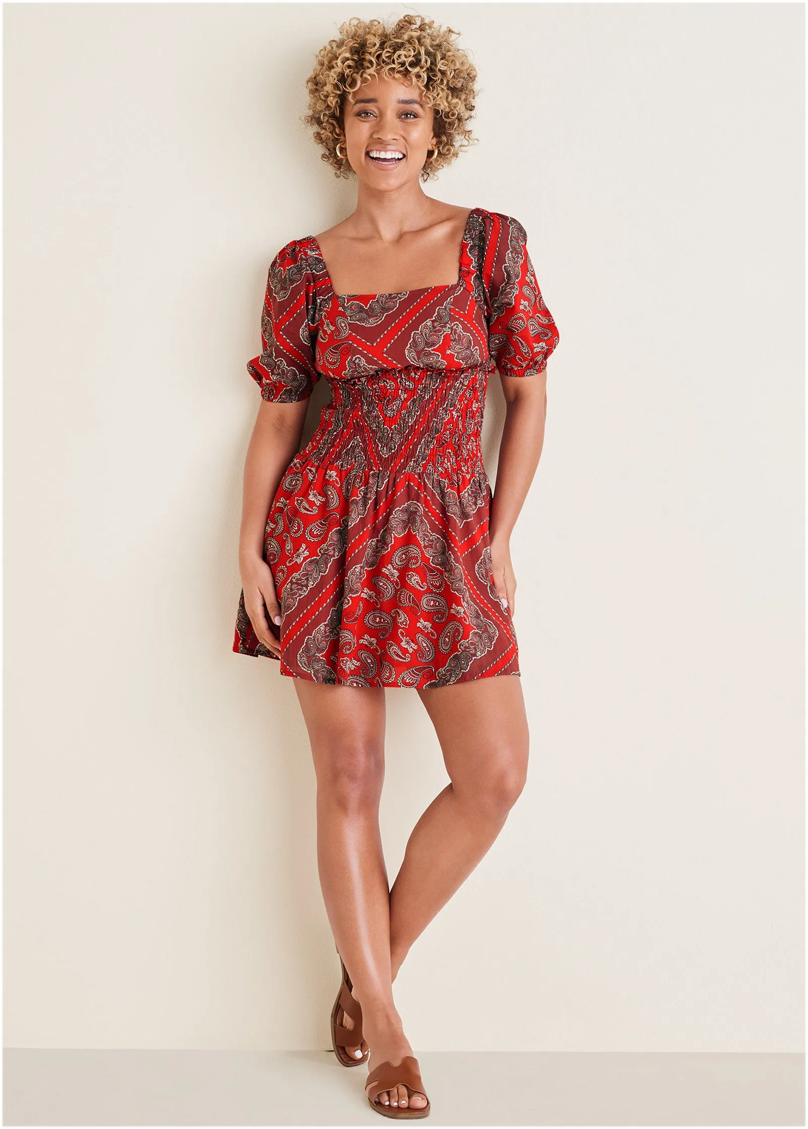Cotton Voile Mini Dress - Bandana Red
