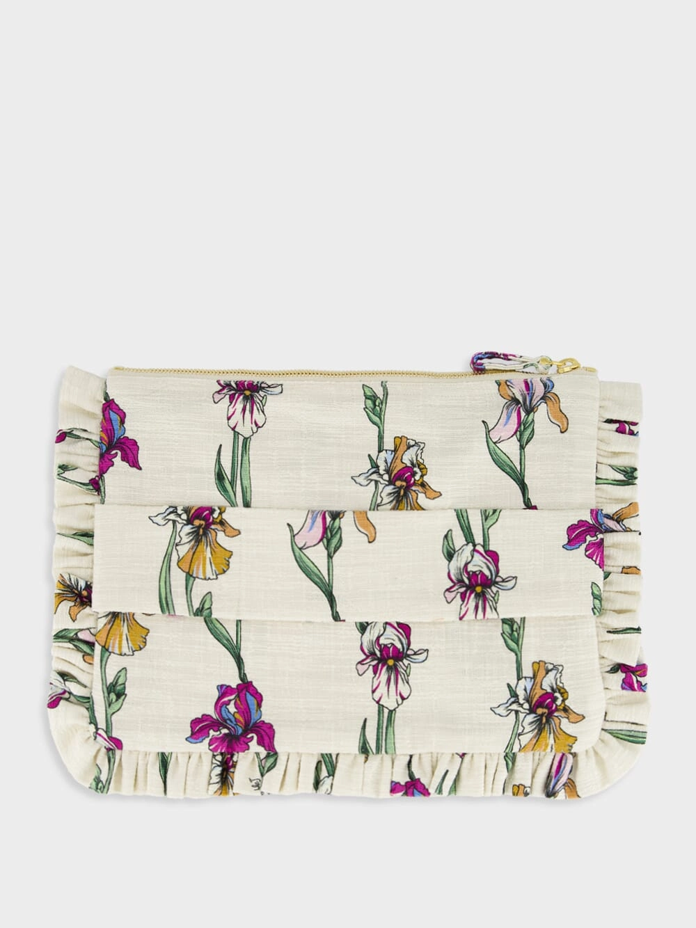 Cream Mini Iris Embroidered Cotton Clutch