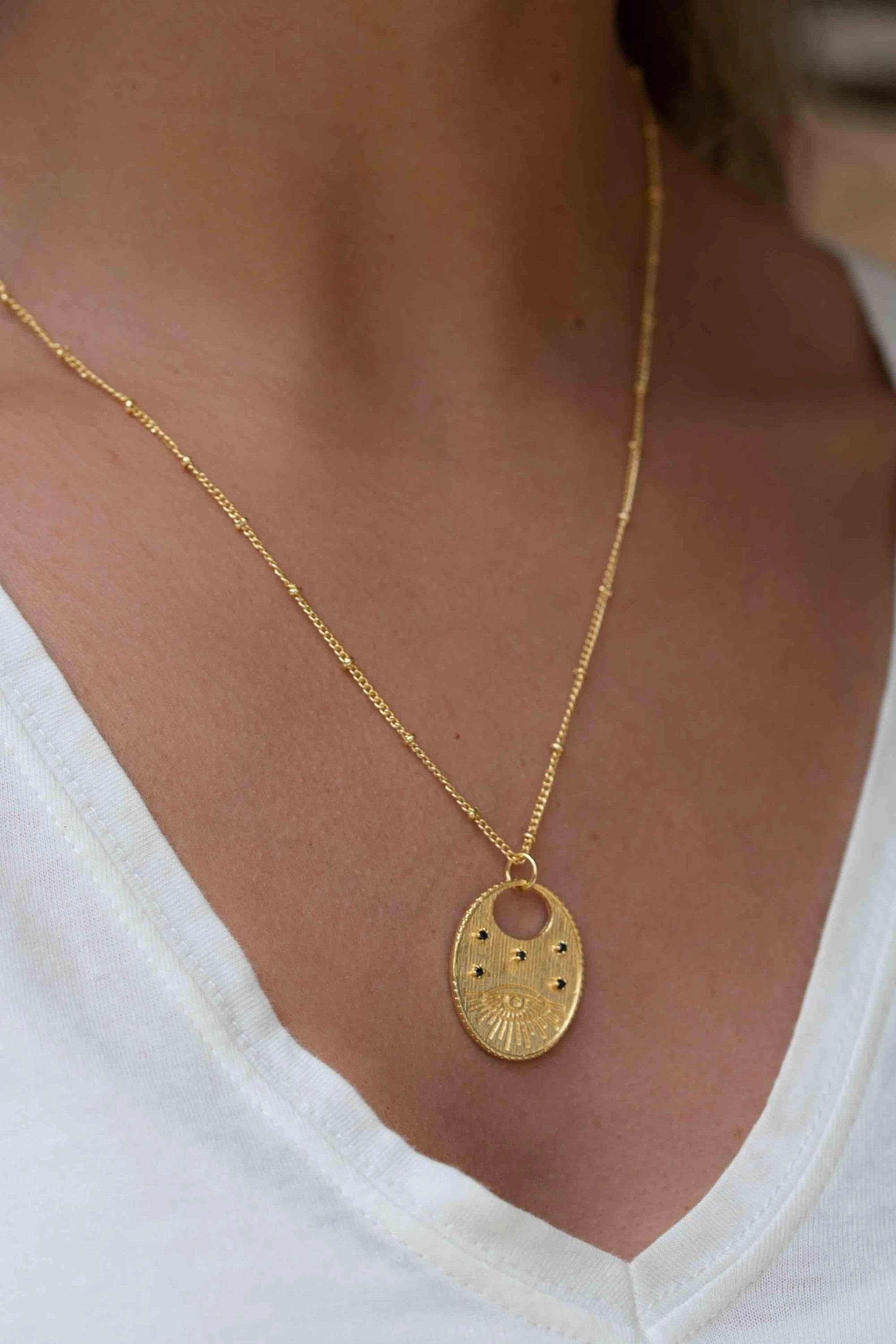 Cubic Zirconia or Black Onyx ~ Evil Eye Necklace ~ Gold Plated 18k ~ MN115