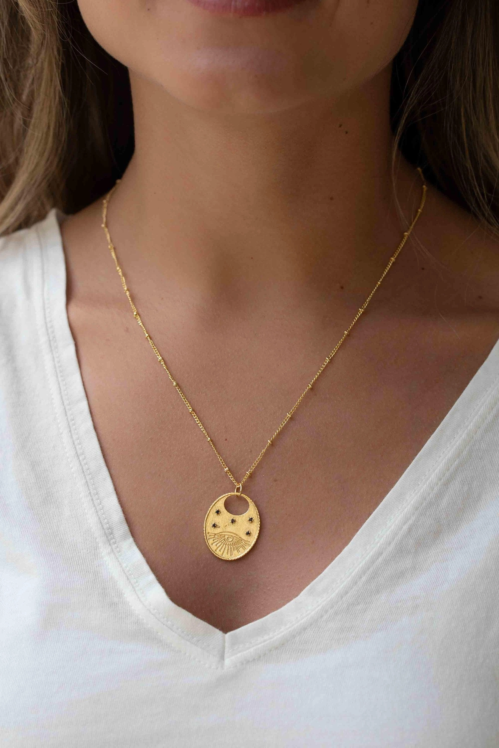 Cubic Zirconia or Black Onyx ~ Evil Eye Necklace ~ Gold Plated 18k ~ MN115