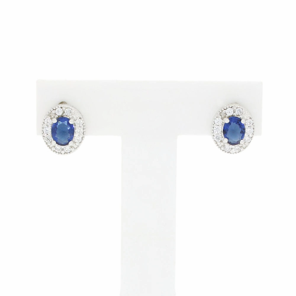 Cubic Zirconia Sterling Silver Oval Stud Earrings GVL014