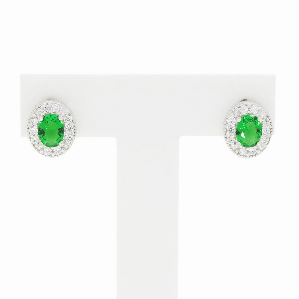 Cubic Zirconia Sterling Silver Oval Stud Earrings GVL016