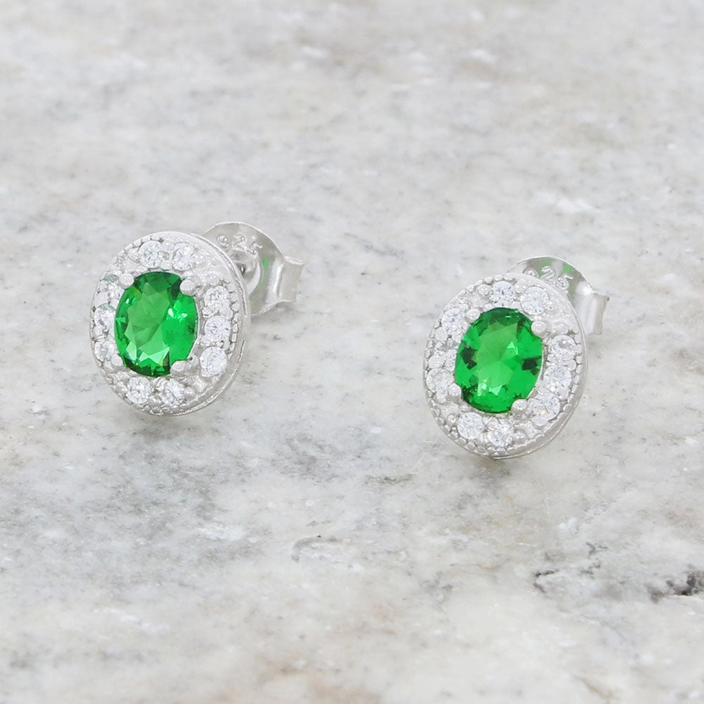 Cubic Zirconia Sterling Silver Oval Stud Earrings GVL016