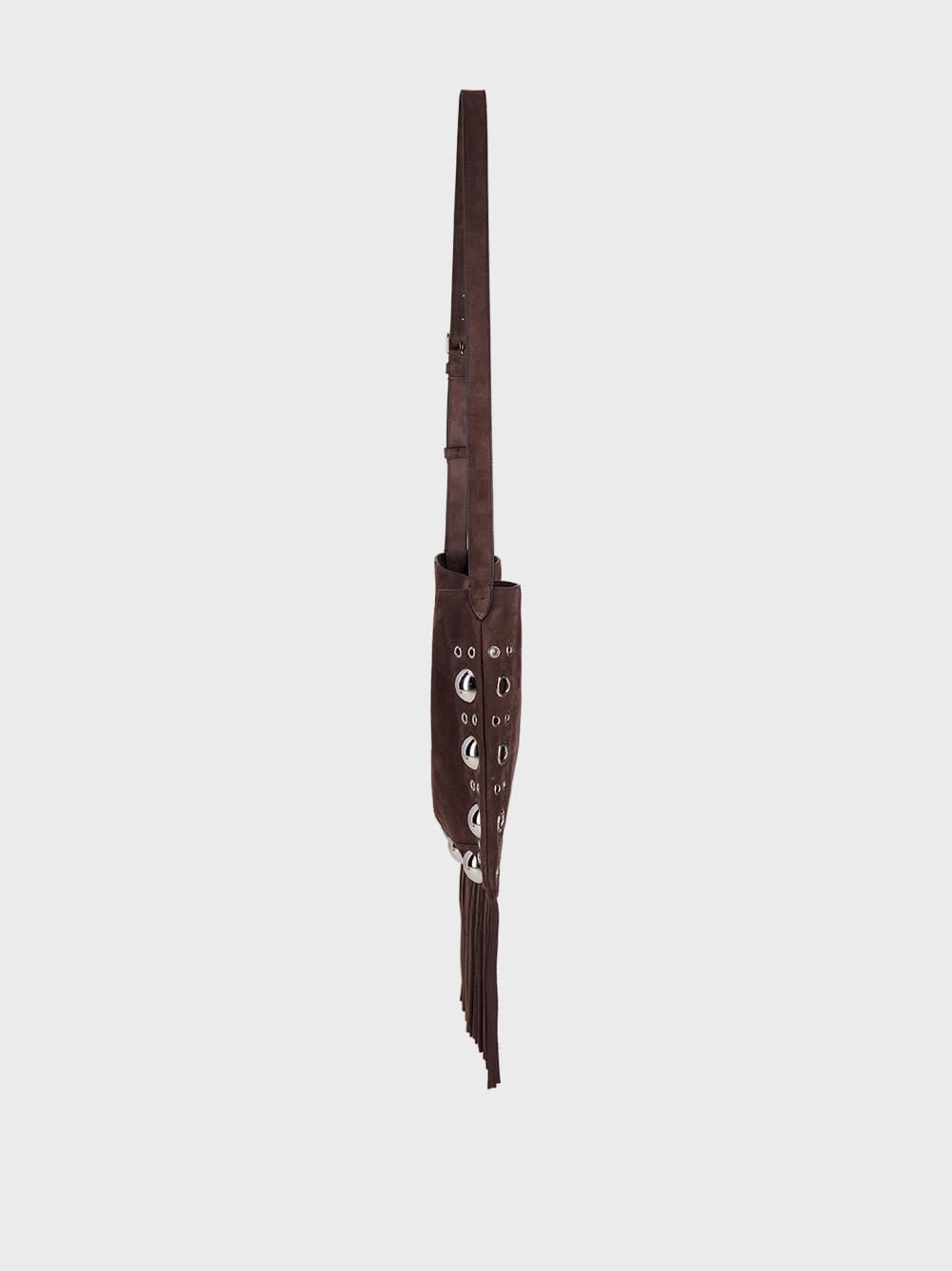 Dark Brown Plaque Fringed Edge Crossbody Bag