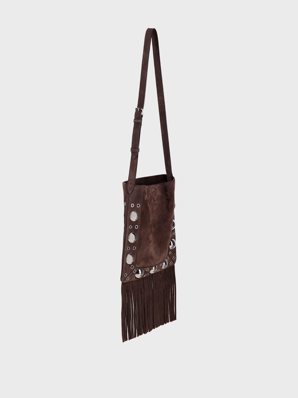 Dark Brown Plaque Fringed Edge Crossbody Bag