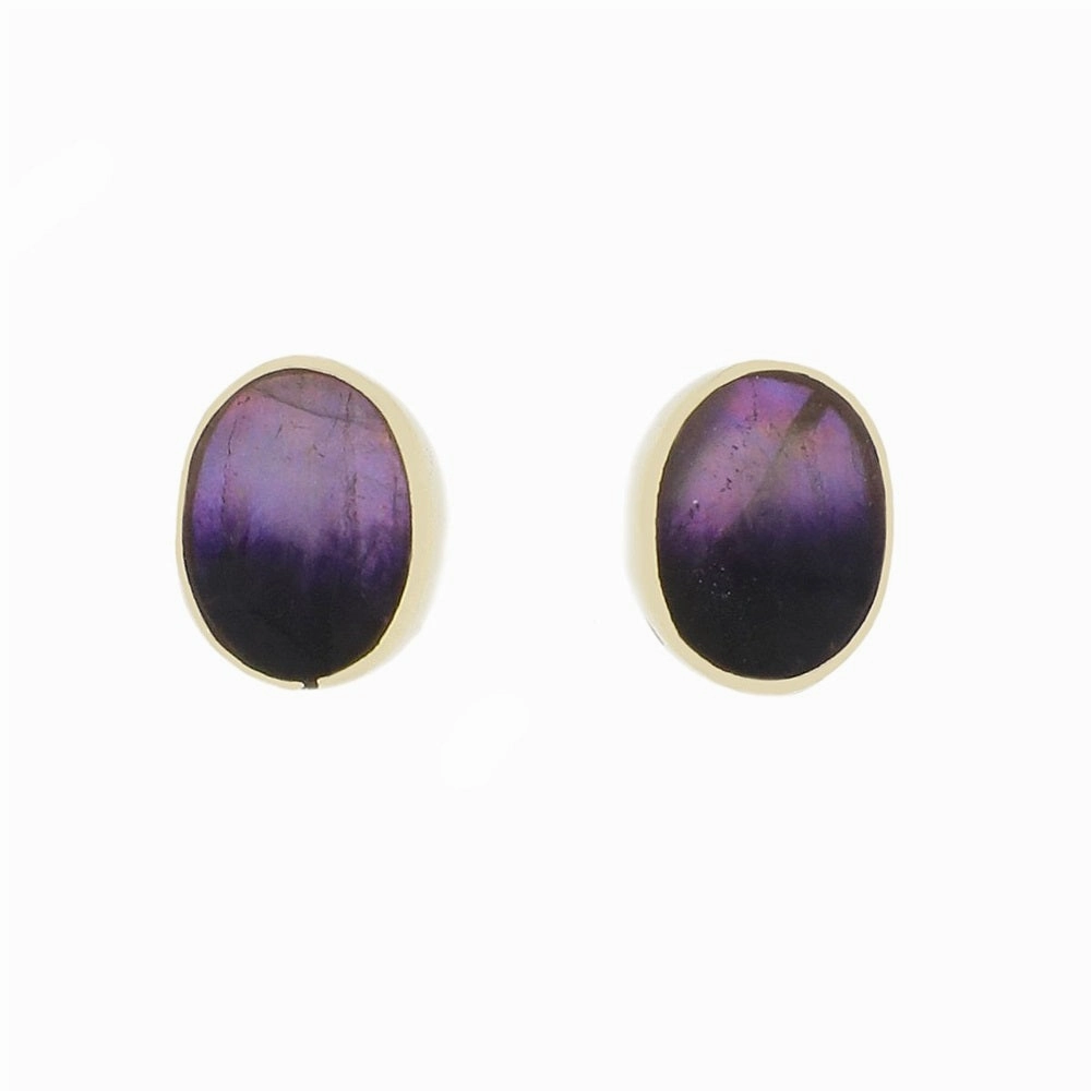 Derbyshire Blue John 9ct Yellow Gold Oval Stud Earrings