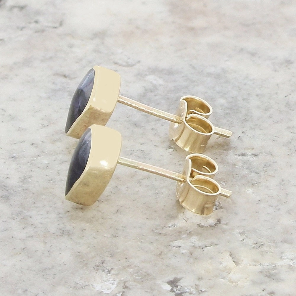 Derbyshire Blue John 9ct Yellow Gold Teardrop Shape Stud Earrings