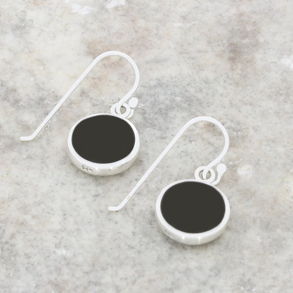 Derbyshire Blue John and Whitby Jet Sterling Silver Drop Earrings