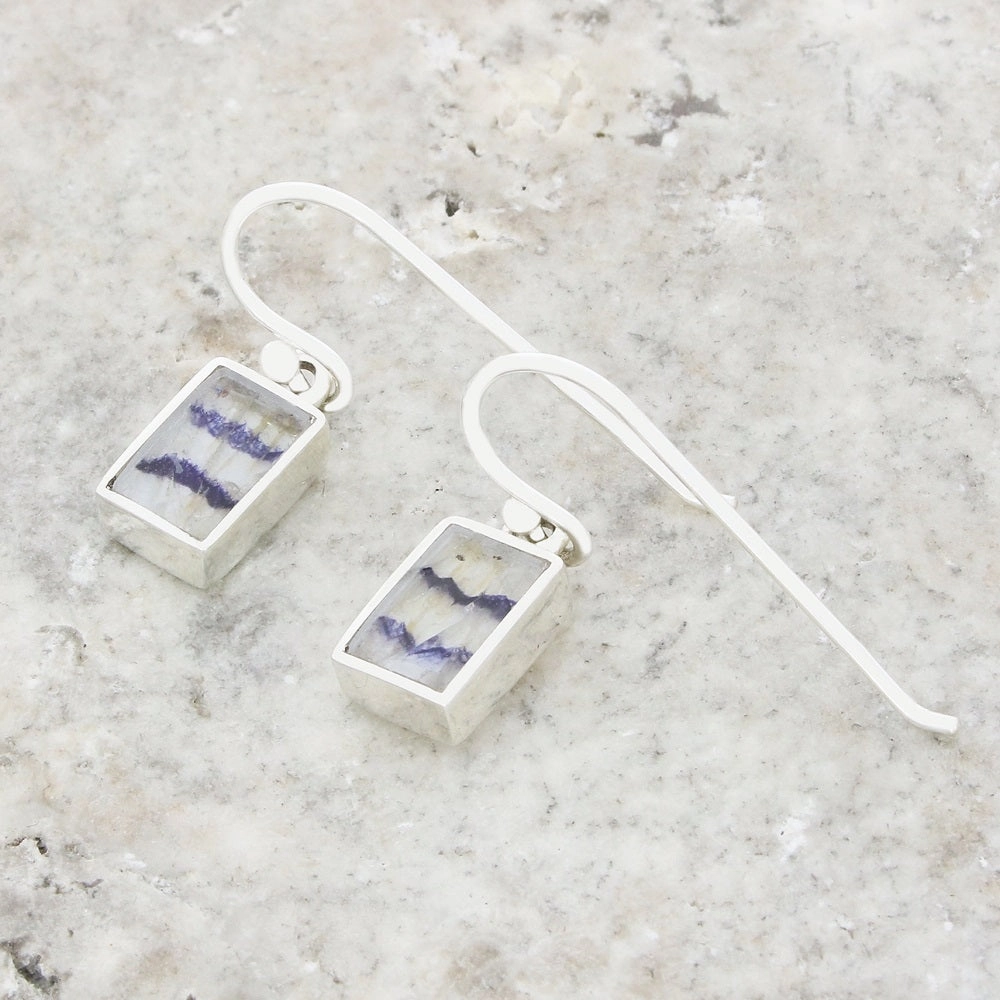 Derbyshire Blue John Sterling Silver Rectangular Drop Earrings