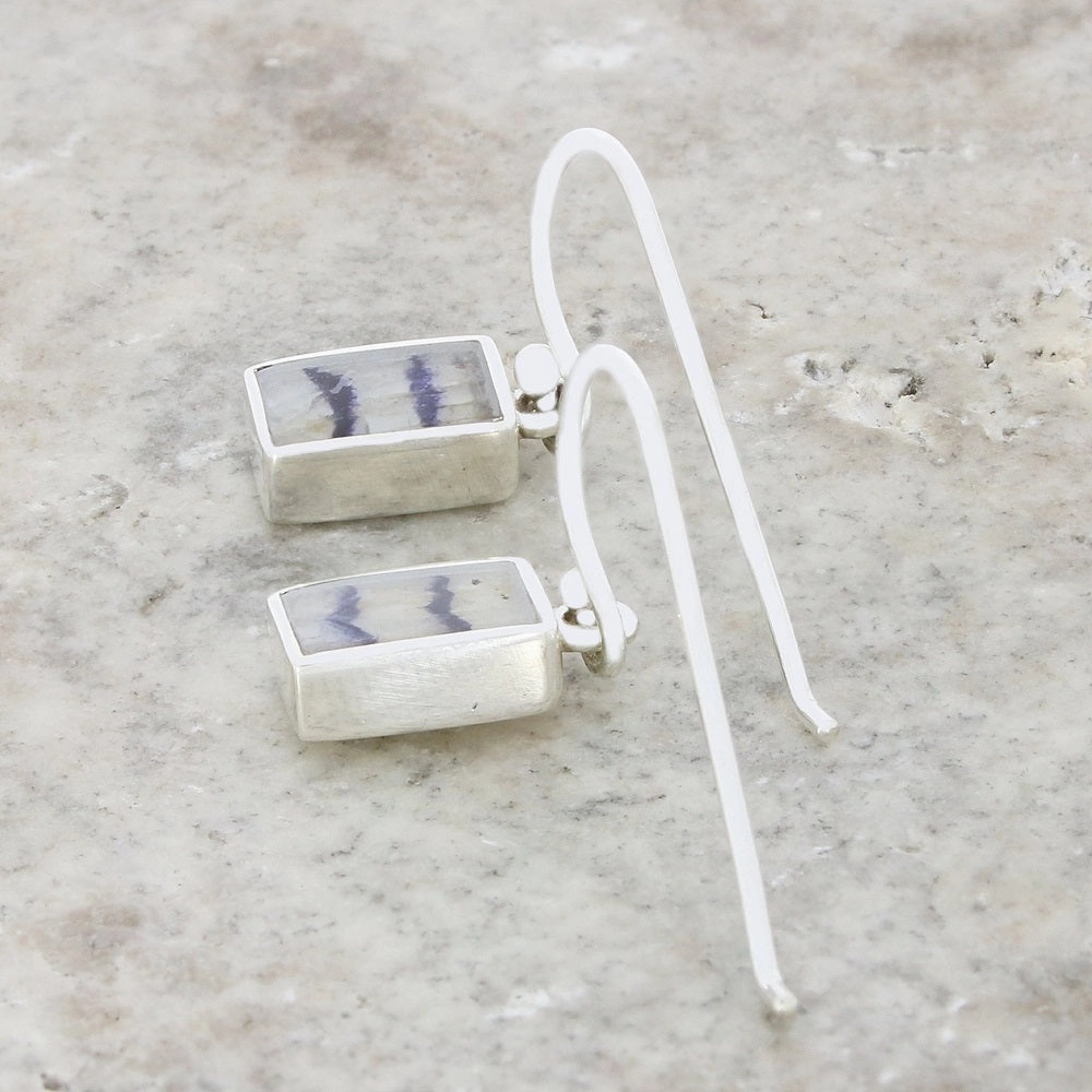 Derbyshire Blue John Sterling Silver Rectangular Drop Earrings