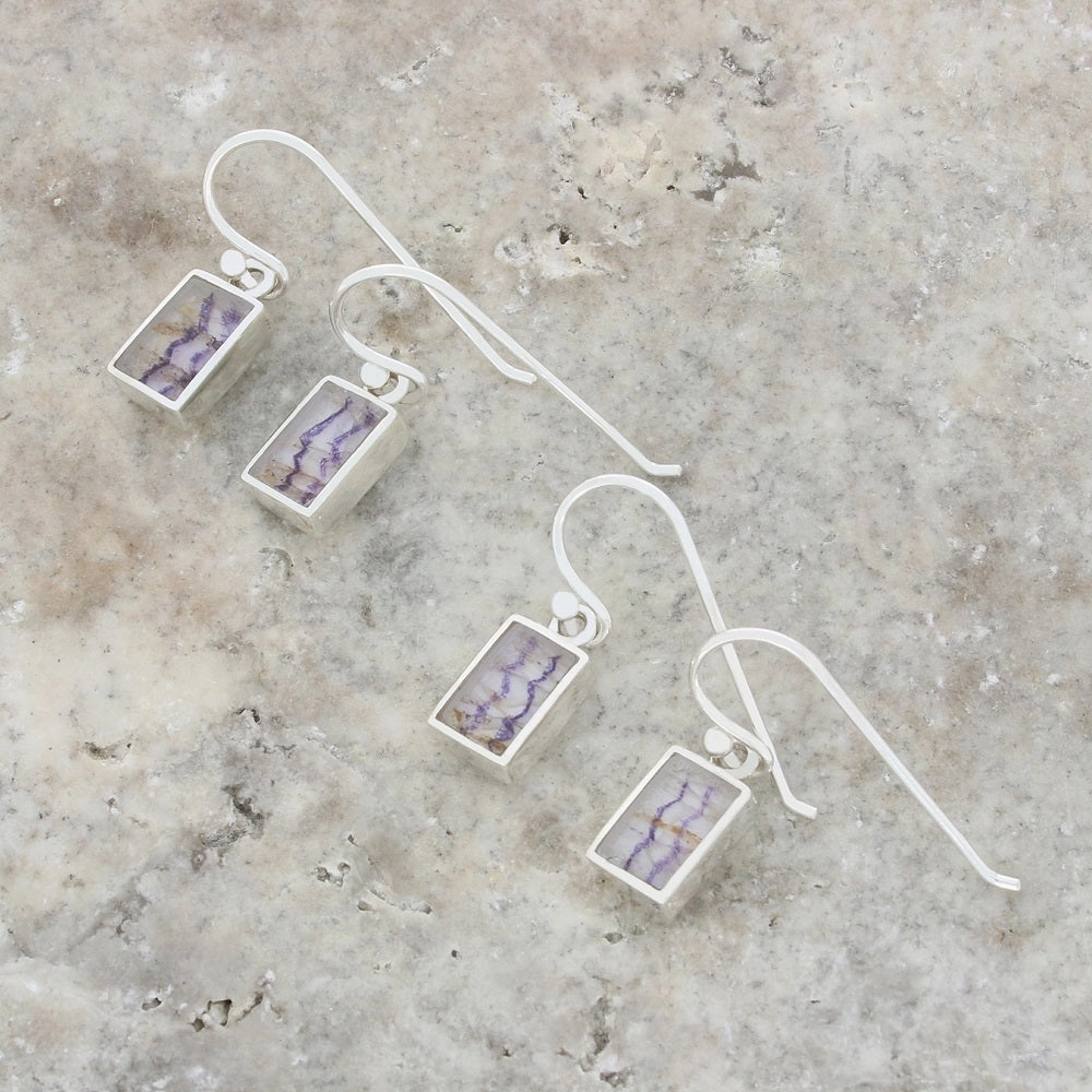 Derbyshire Blue John Sterling Silver Rectangular Drop Earrings