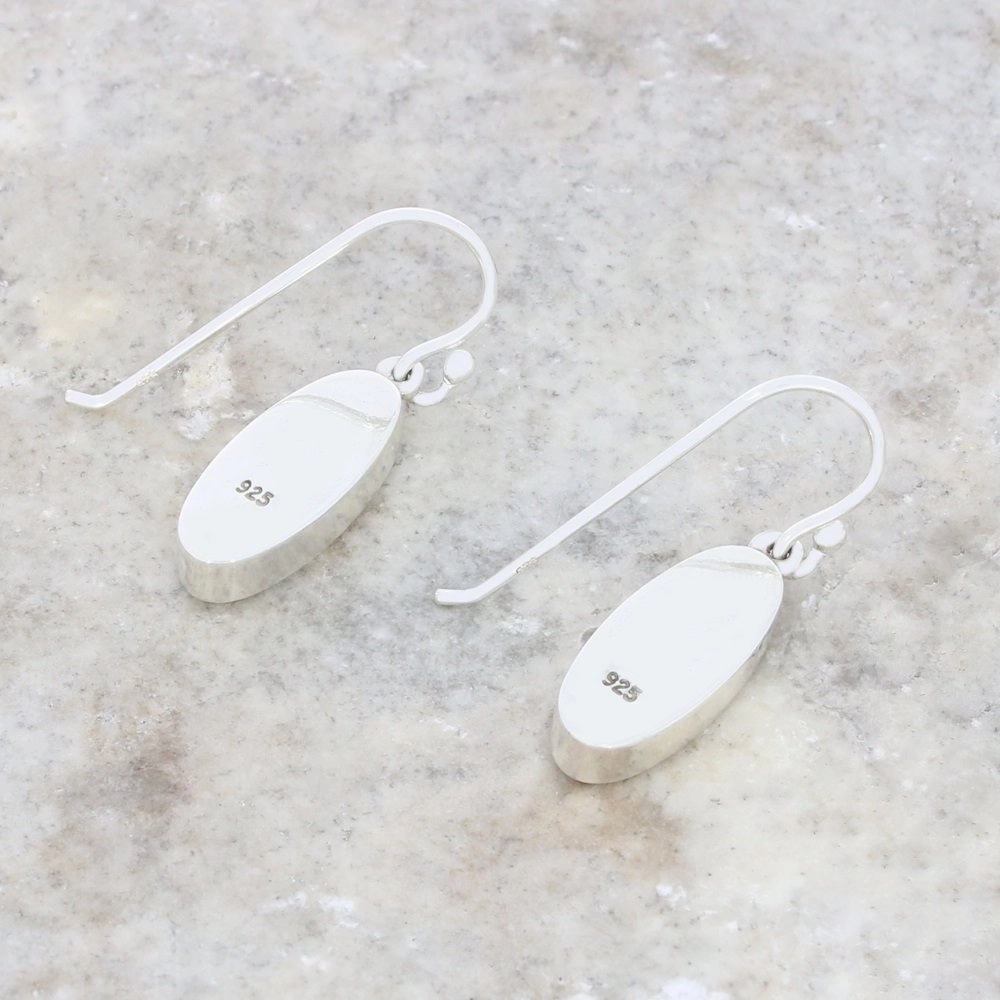 Derbyshire Blue John Sterling Silver Slim Oval Drop Earrings