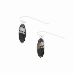 Derbyshire Blue John Sterling Silver Slim Oval Drop Earrings