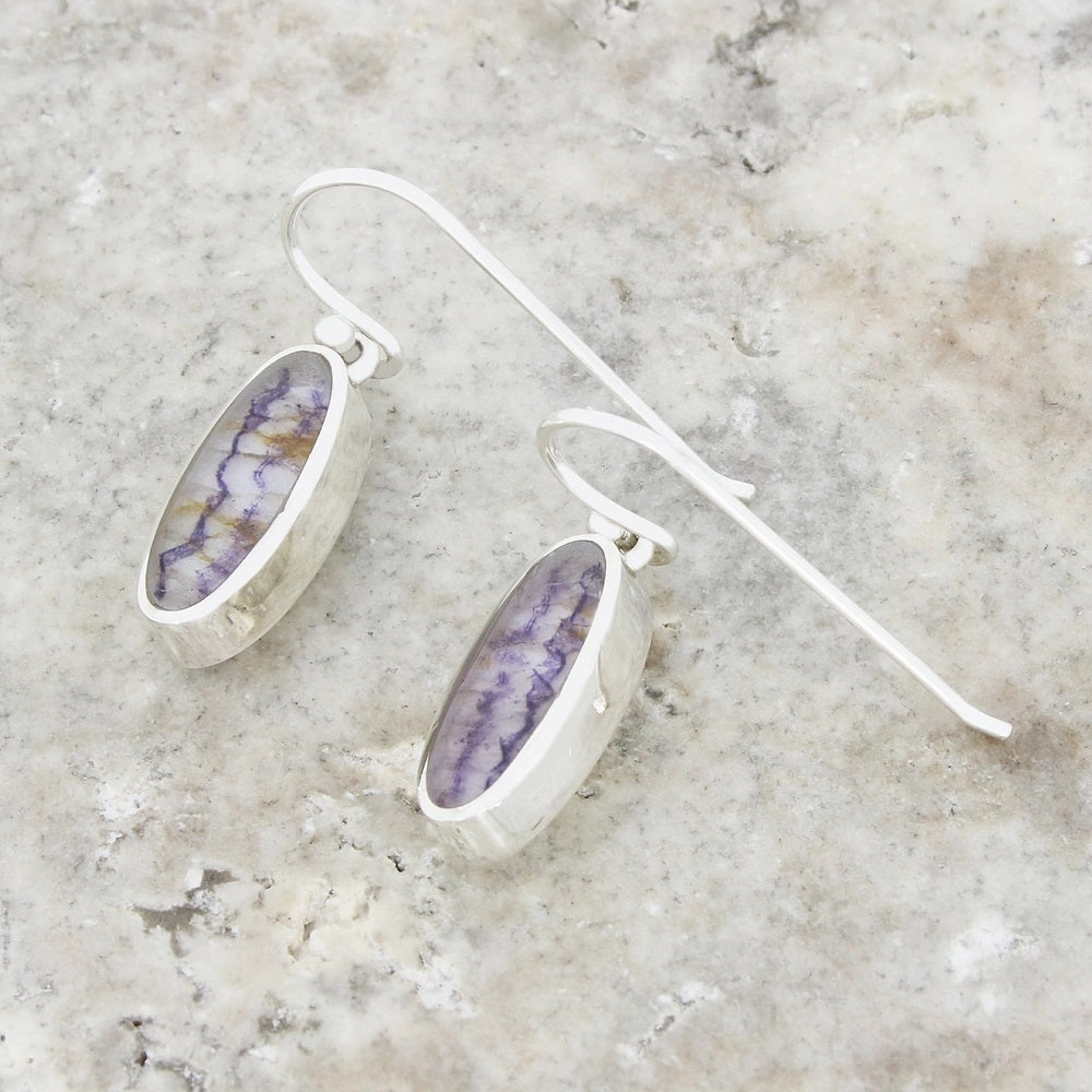 Derbyshire Blue John Sterling Silver Slim Oval Drop Earrings