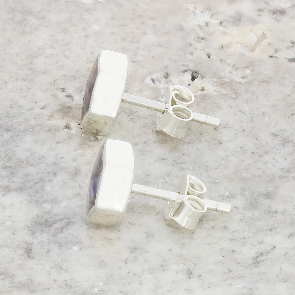 Derbyshire Blue John Sterling Silver Small Hexagonal Stud Earrings