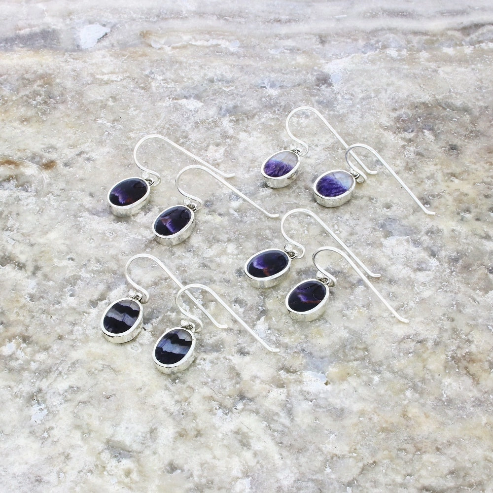 Derbyshire Blue John Sterling Silver Small Oval Drop Earrings