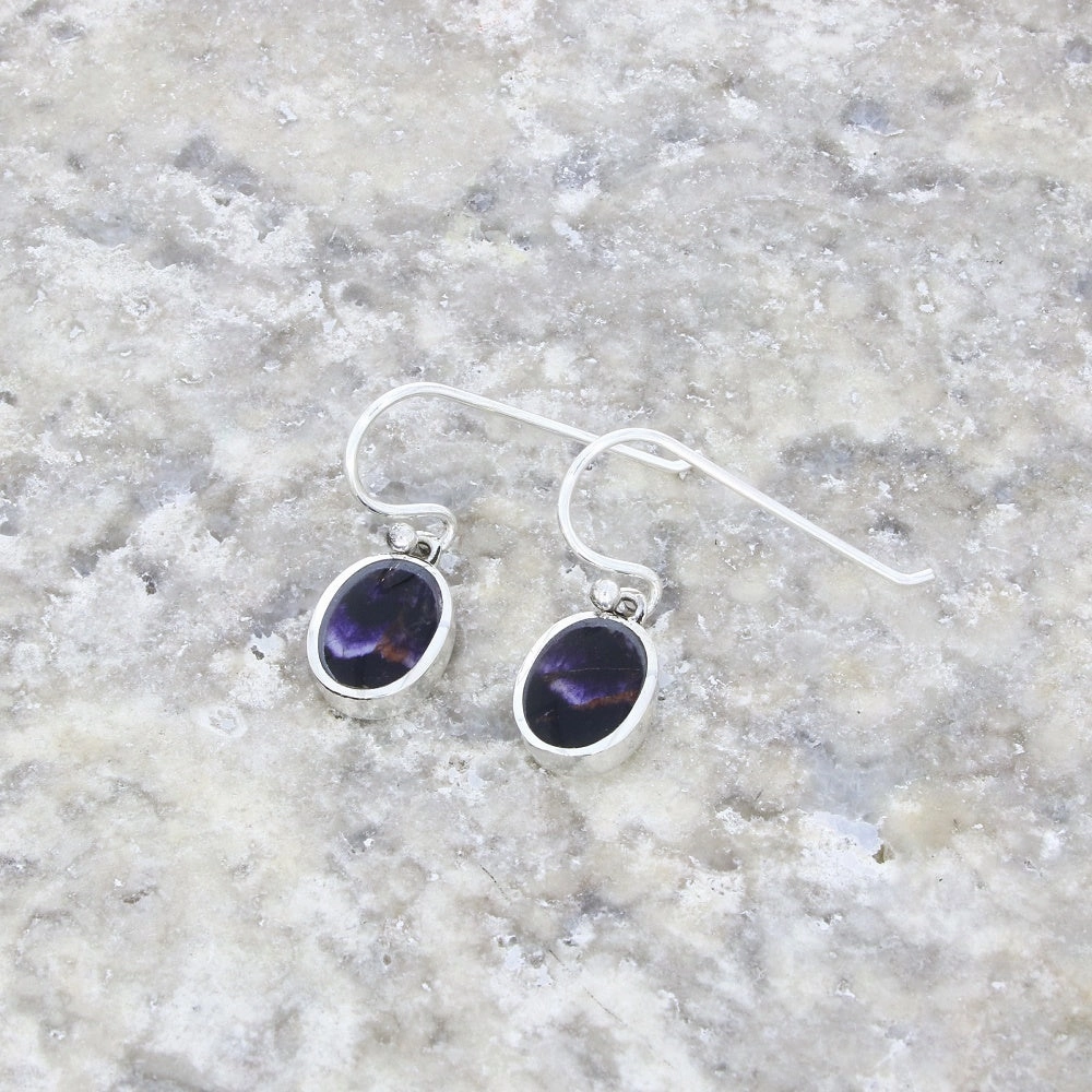 Derbyshire Blue John Sterling Silver Small Oval Drop Earrings