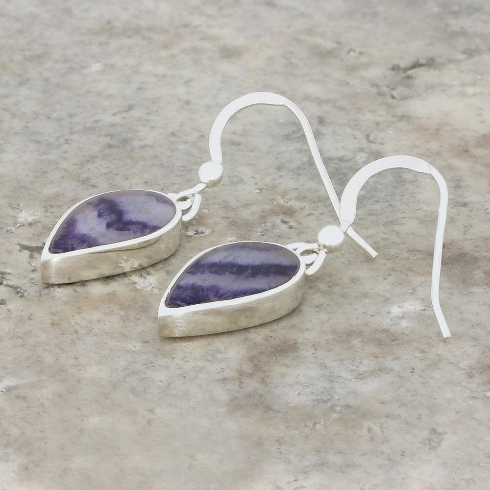 Derbyshire Blue John Sterling Silver Teardrop Drop Earrings