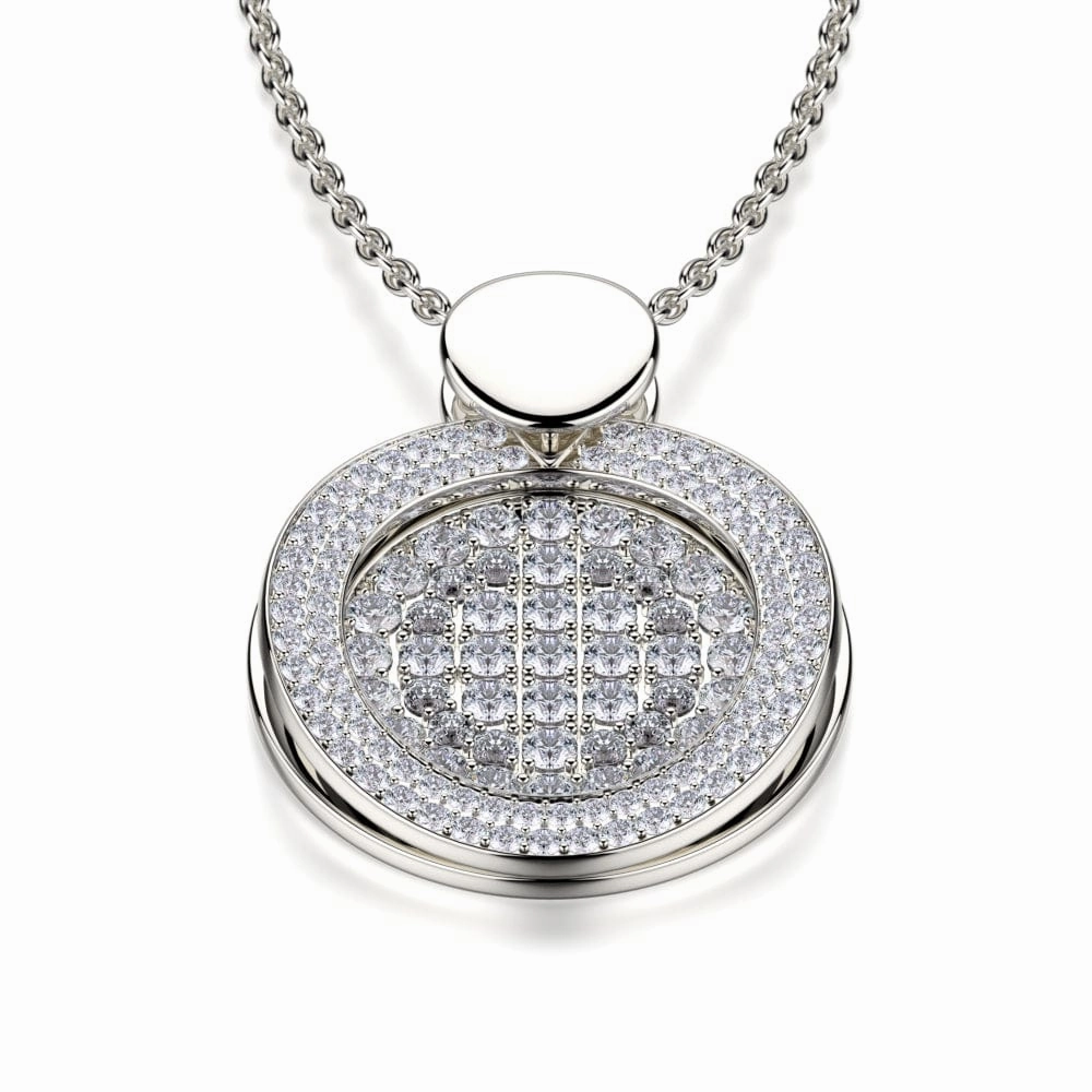 Diamond Filled Circle Pendant Necklace MH108AWG