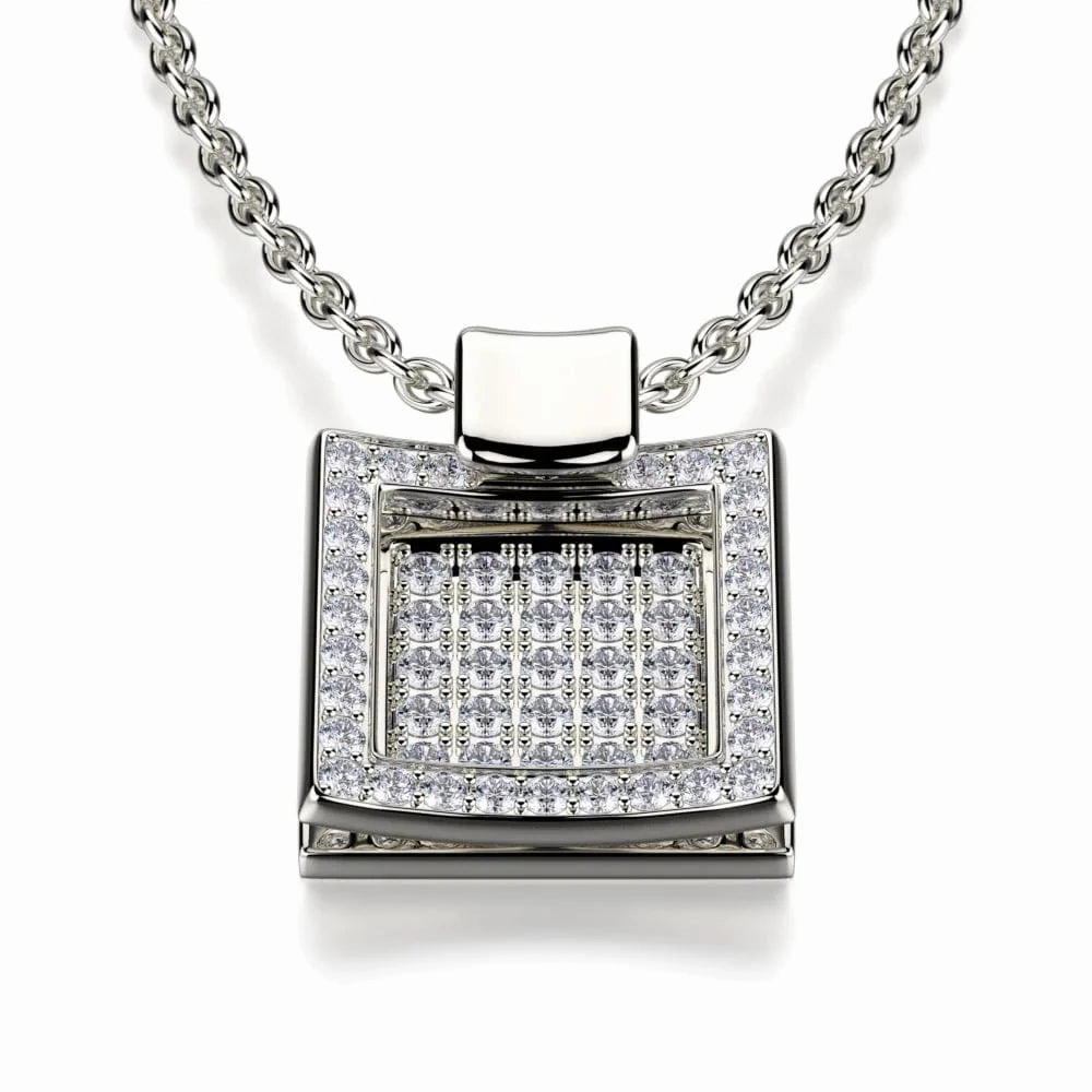 Diamond Filled Square Pendant Necklace MH110S-WG