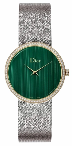 Dior La D de Dior Satine Stainless Steel and 18k Yellow Gold Green Dial Diamonds Quartz Womens Watch CD043120M002