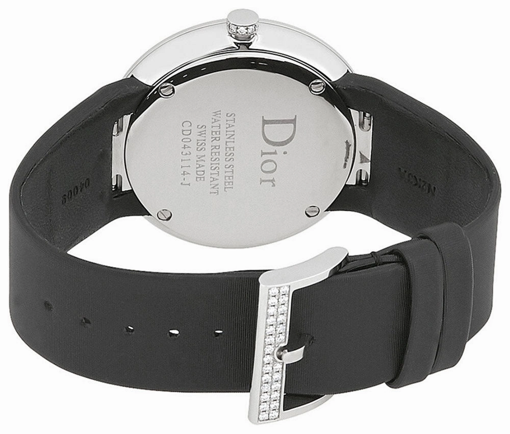 Dior La D de Dior Satine Stainless Steel Mother-of-Pearl Dial Diamonds Quartz Black Satin Womens Watch CD043114A001
