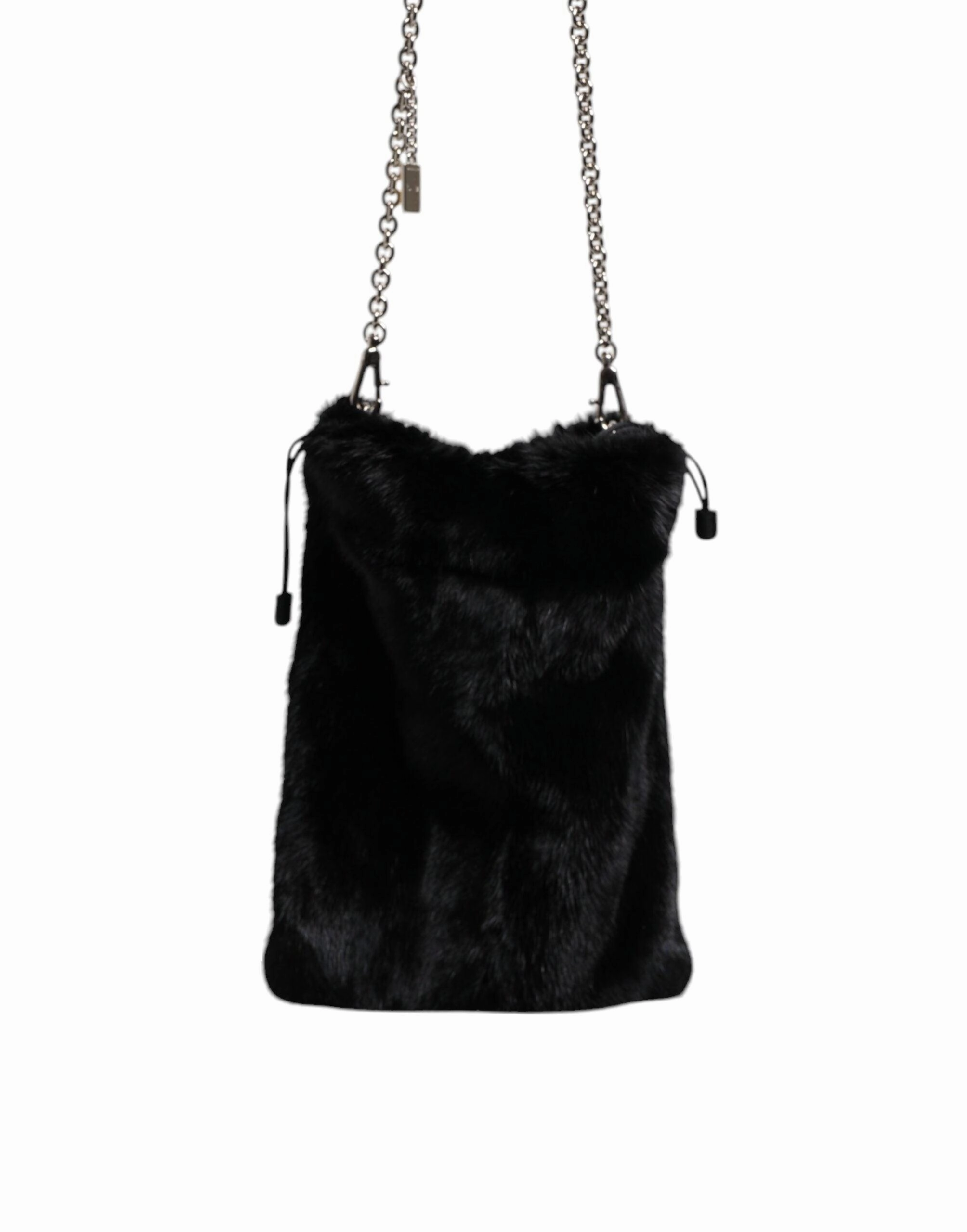 Dolce & Gabbana Black Faux Fur Silver Chain Crossbody Shoulder Purse Bag