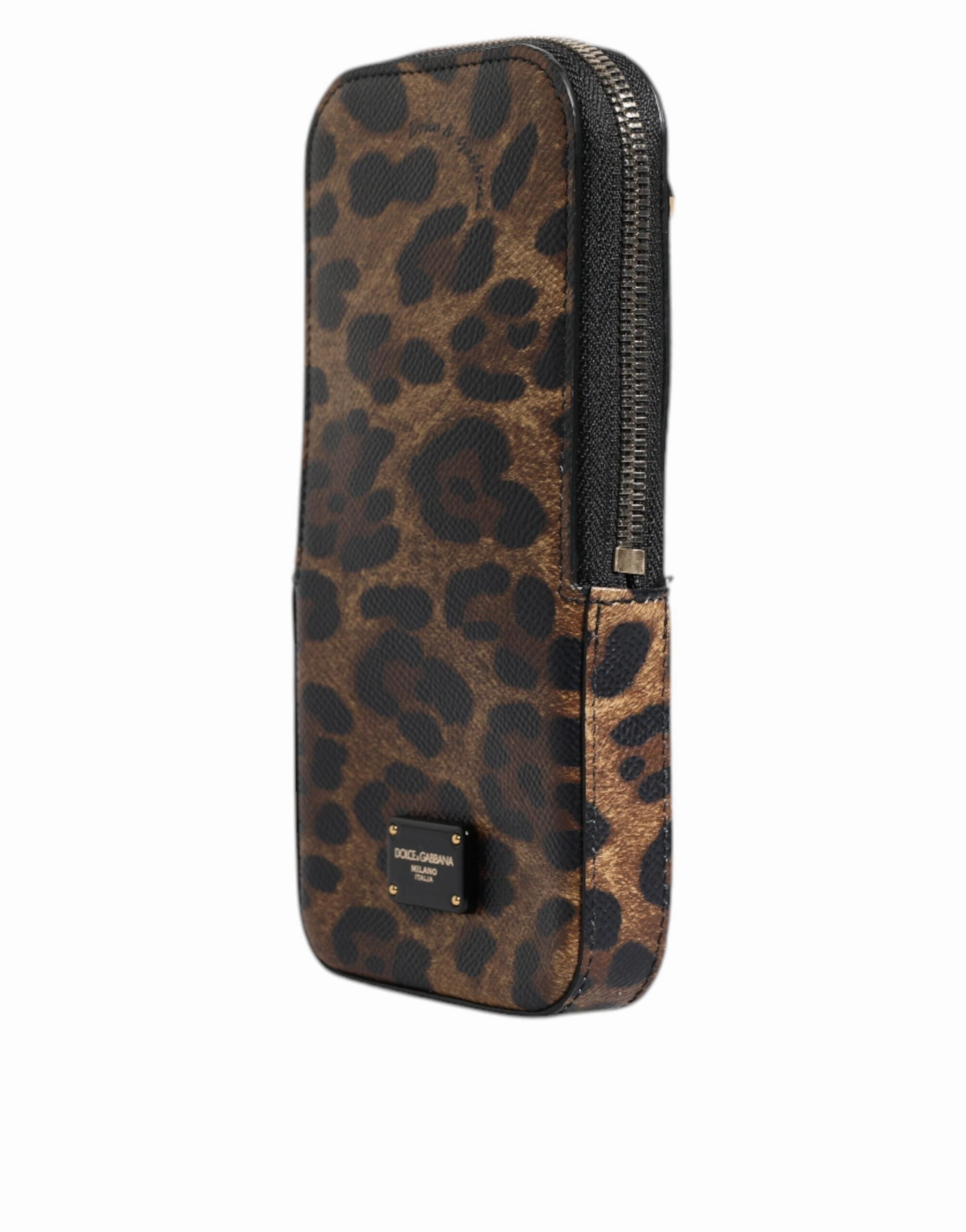 Dolce & Gabbana Brown Leopard Print Dauphine Leather Zip Around Wallet