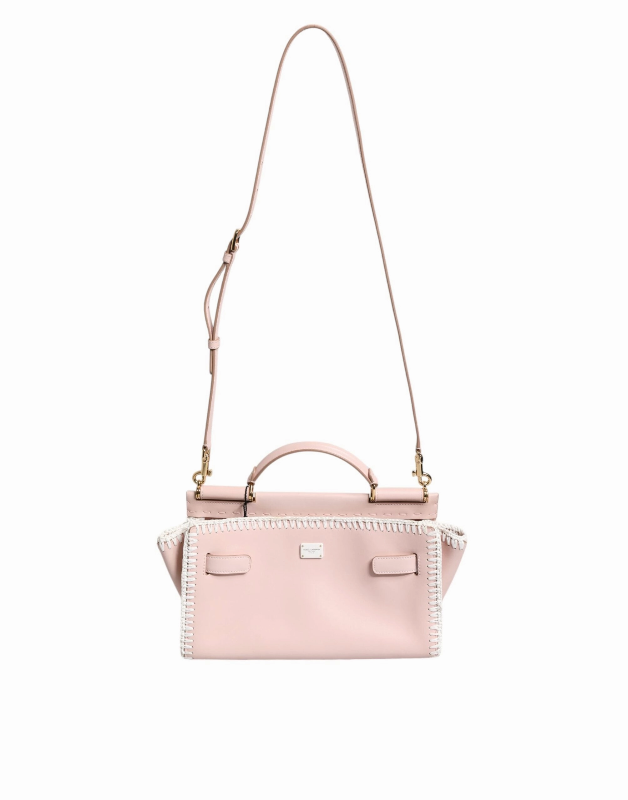 Dolce & Gabbana Light Pink Logo Plaque Soft Leather Strap Crossbody Bag
