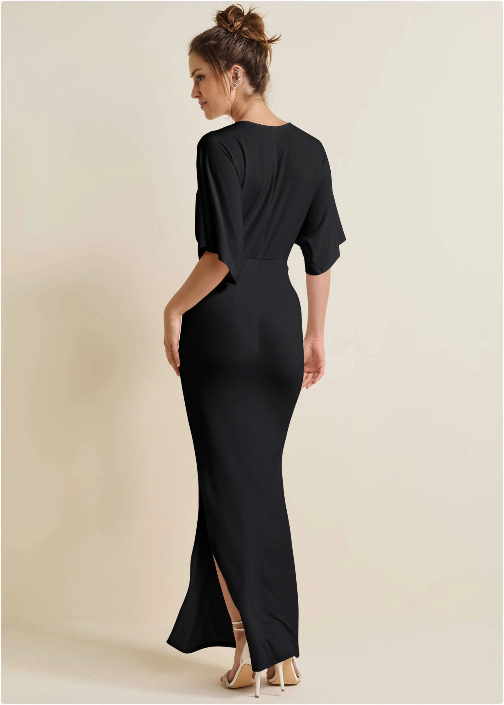 Drape Sleeve Maxi Dress - Black
