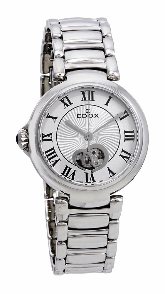 Edox LaPassion Open Heart Stainless Steel Silver Dial Ladies Automatic Watch 85025-3M-ARN