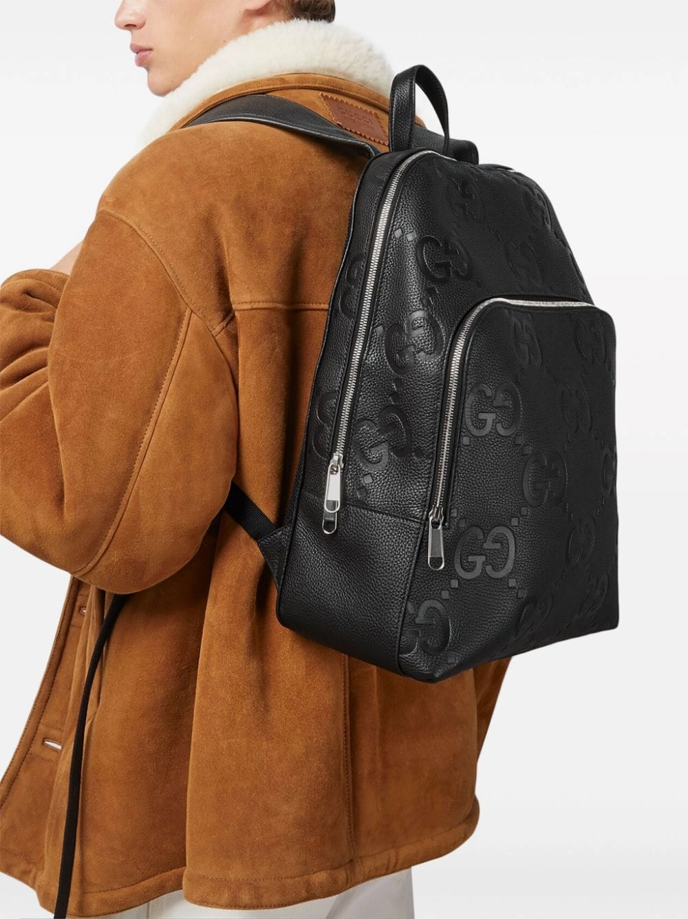 Embossed Logo Leather Backpack