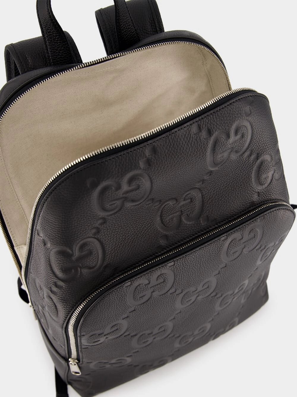 Embossed Logo Leather Backpack