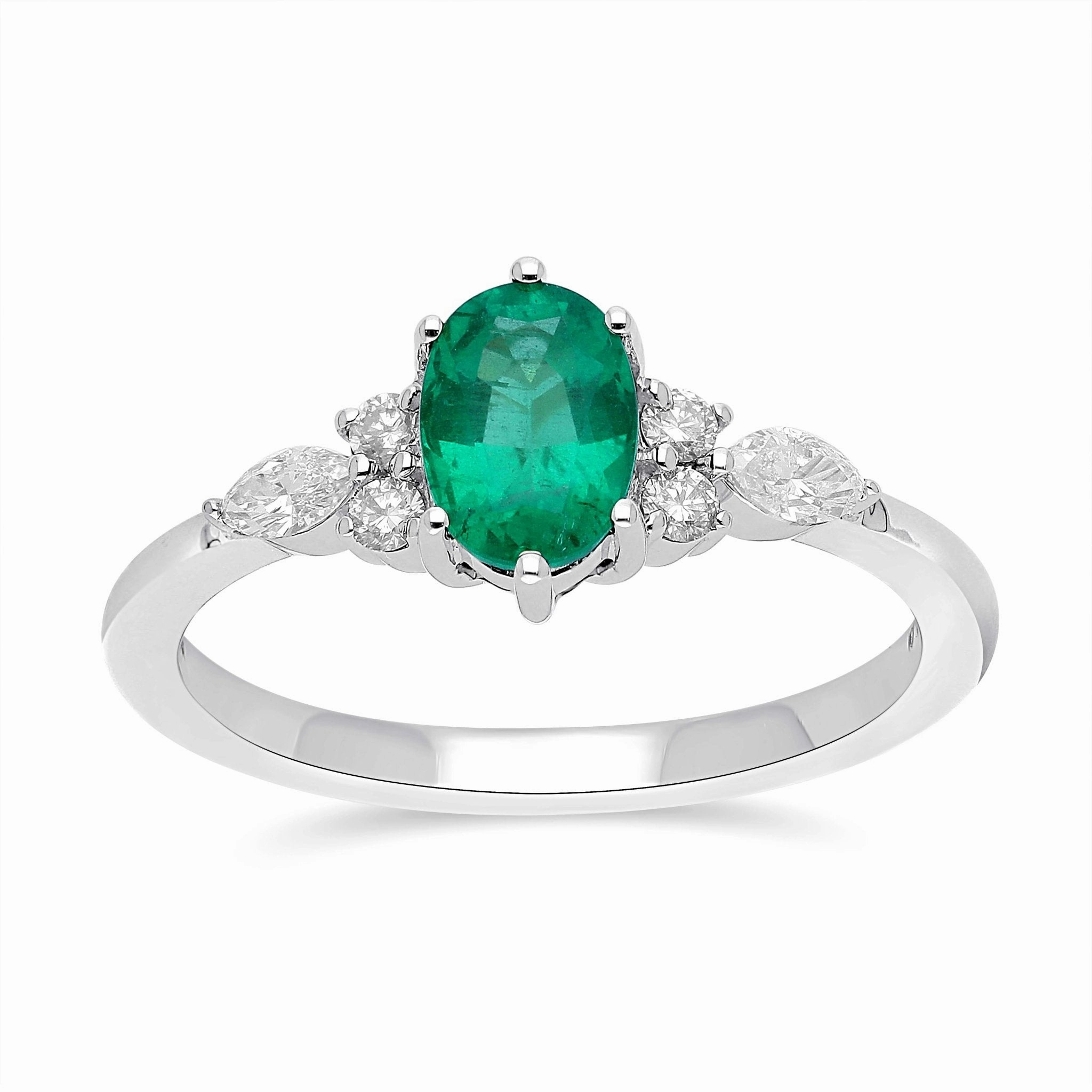 Emeral Oval Floral Diamond Ring- YG