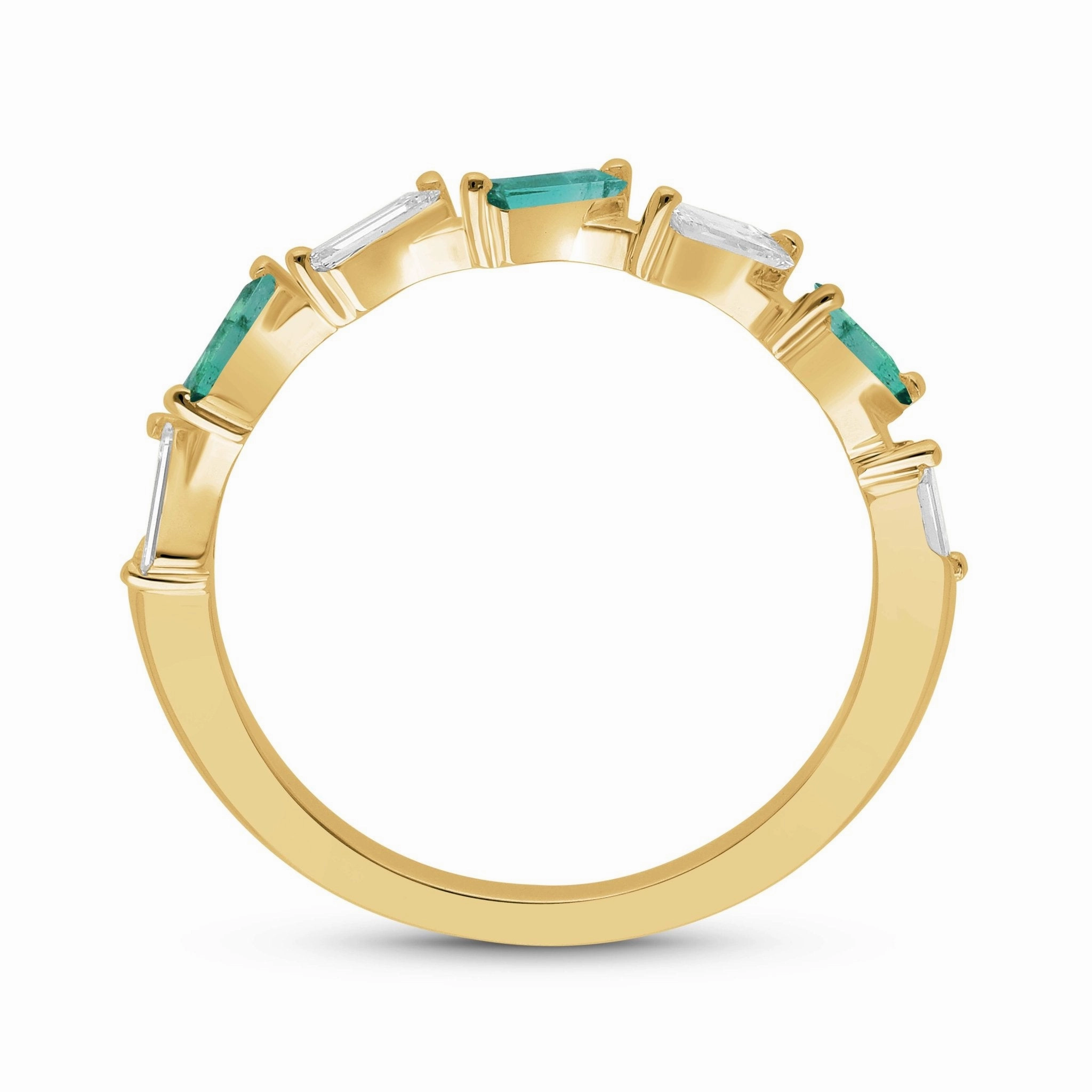 Emerald and Diamond Baguette Alternating Ring - YG