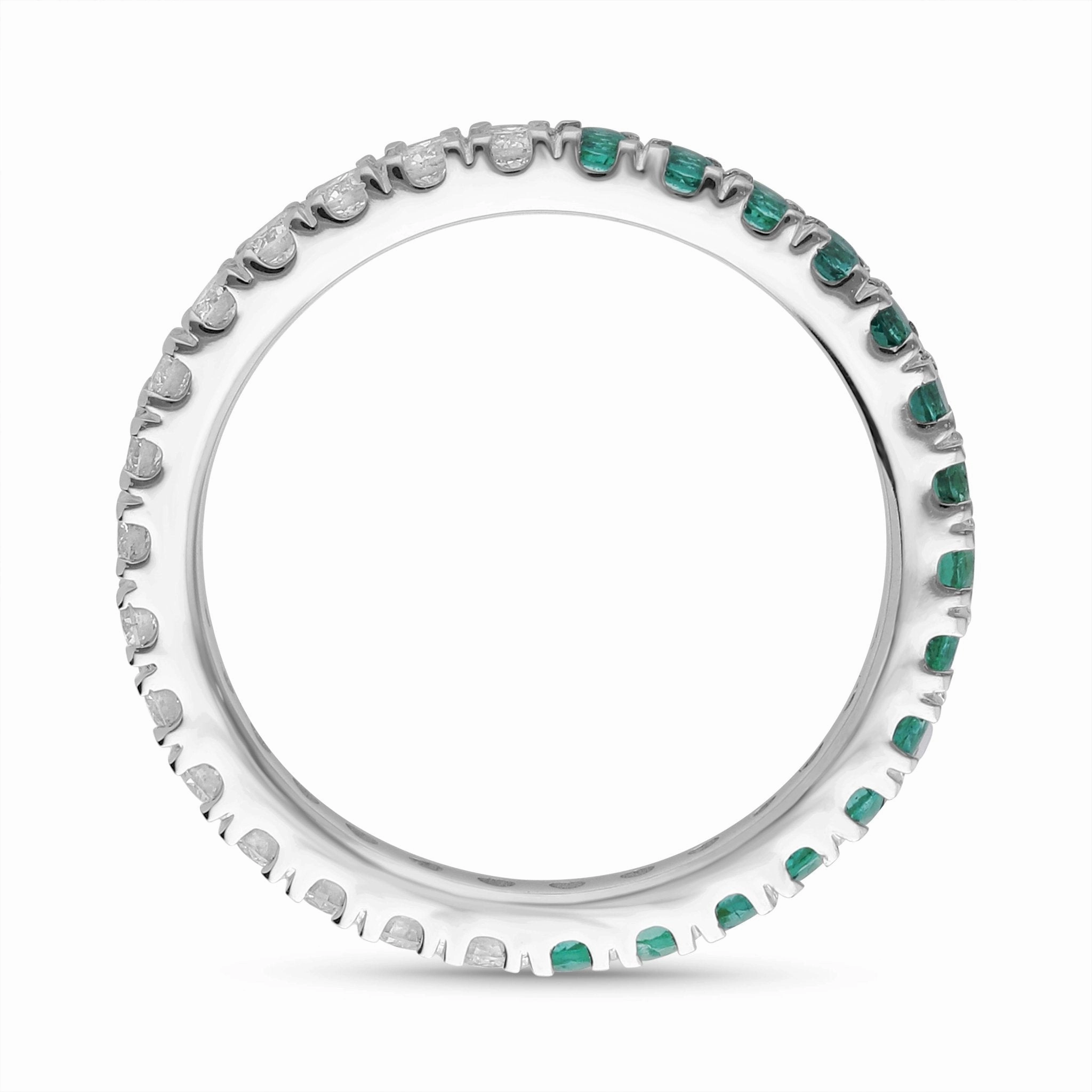 Emerald and Diamond Round Full Eternity Band- WG
