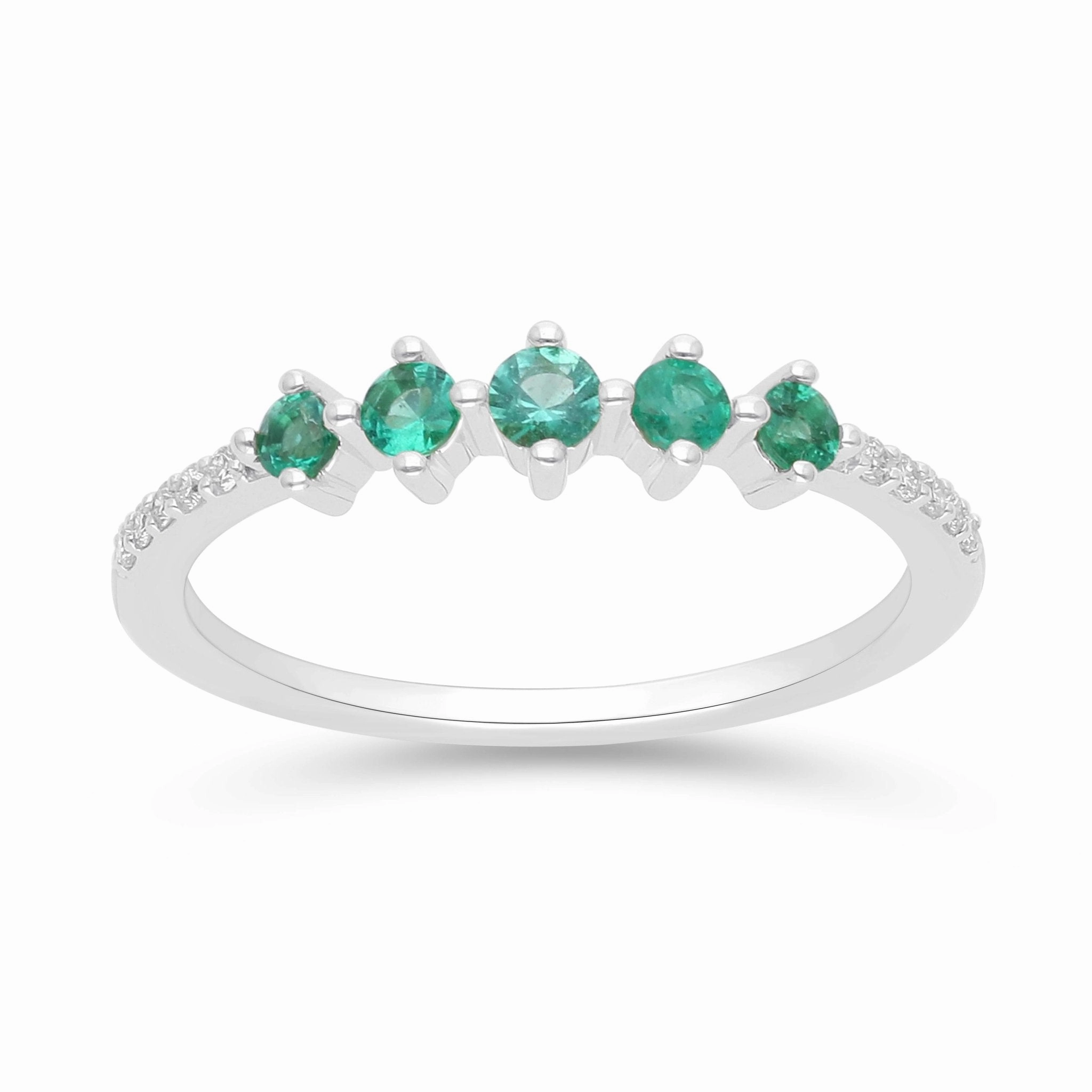 Emerald and Diamond Stackable Ring - YG