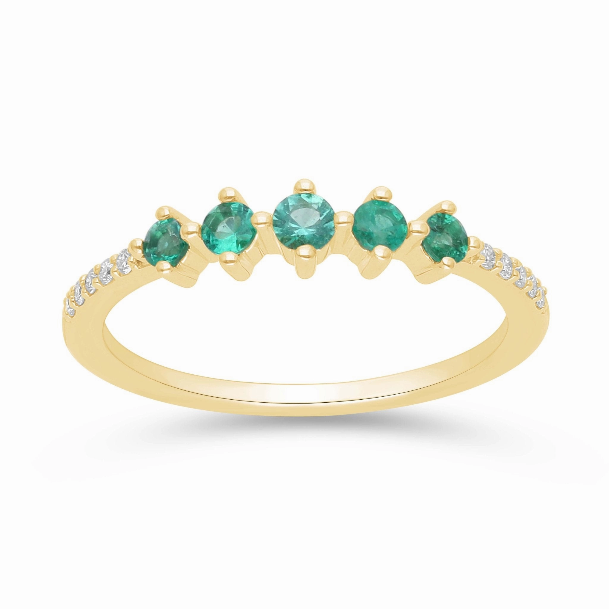 Emerald and Diamond Stackable Ring - YG