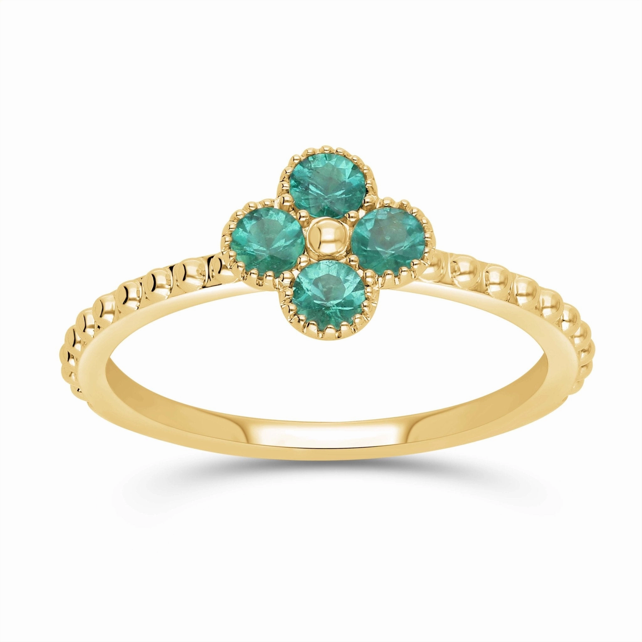 Emerald Clover Beaded Ring - WG