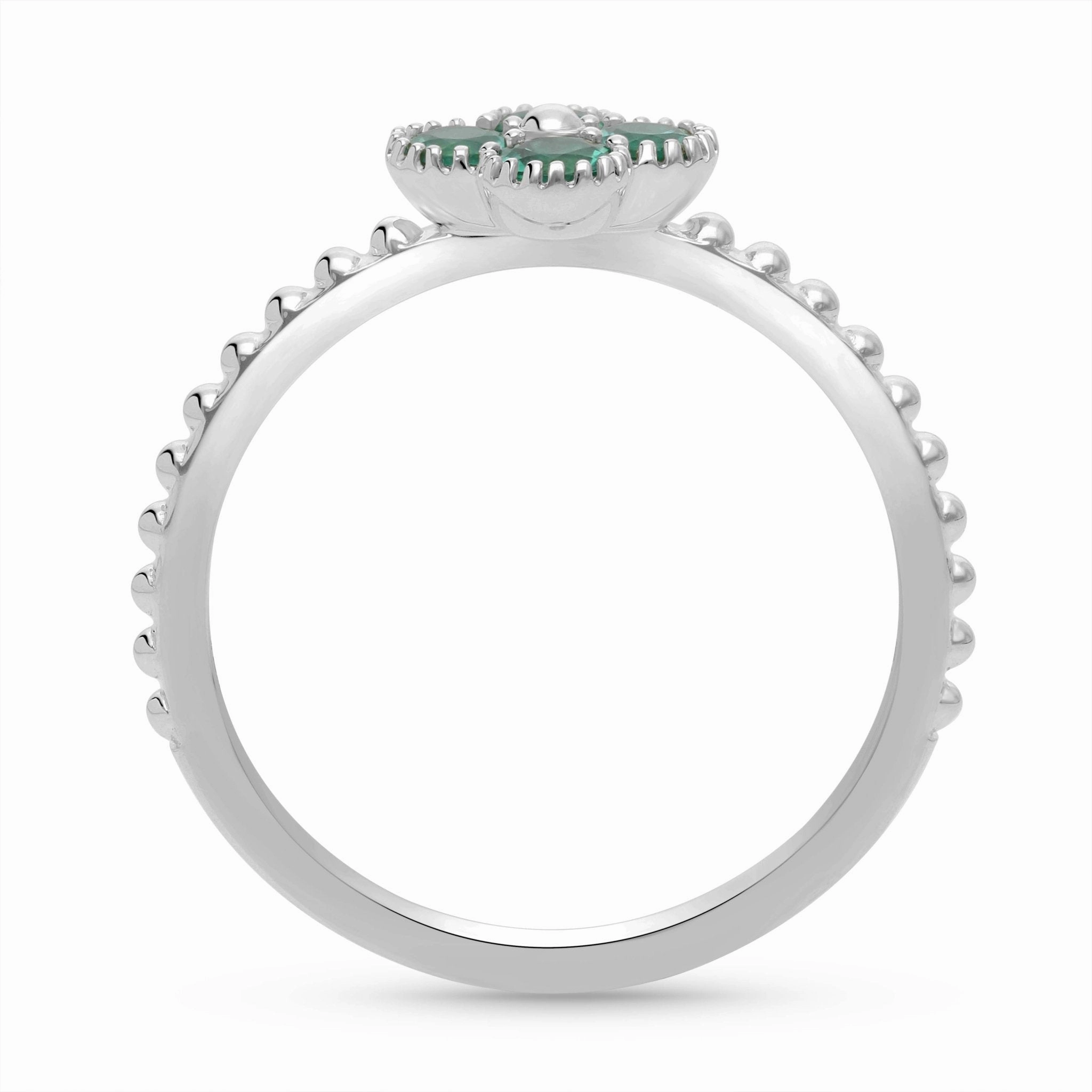 Emerald Clover Beaded Ring - WG