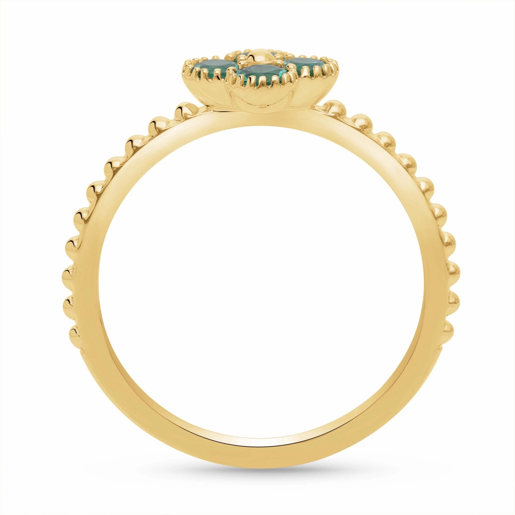 Emerald Clover Beaded Ring - YG