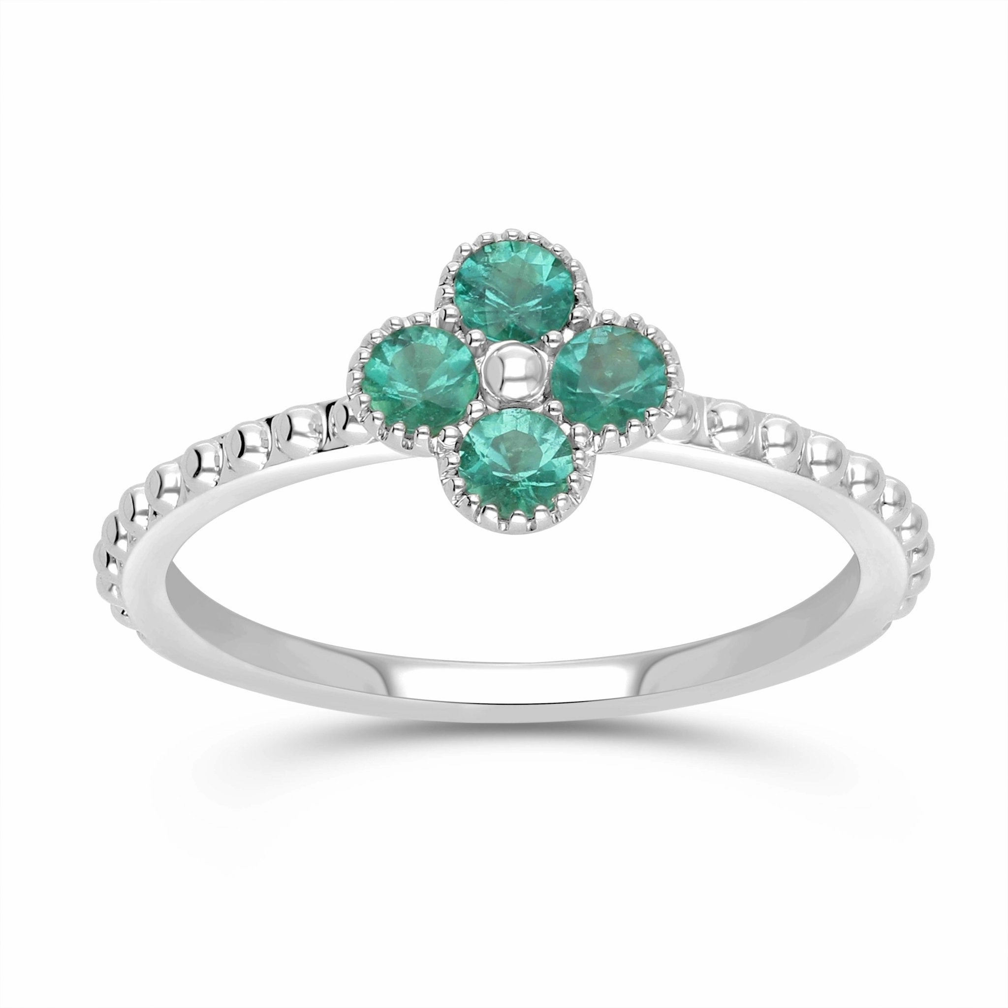 Emerald Clover Beaded Ring - YG