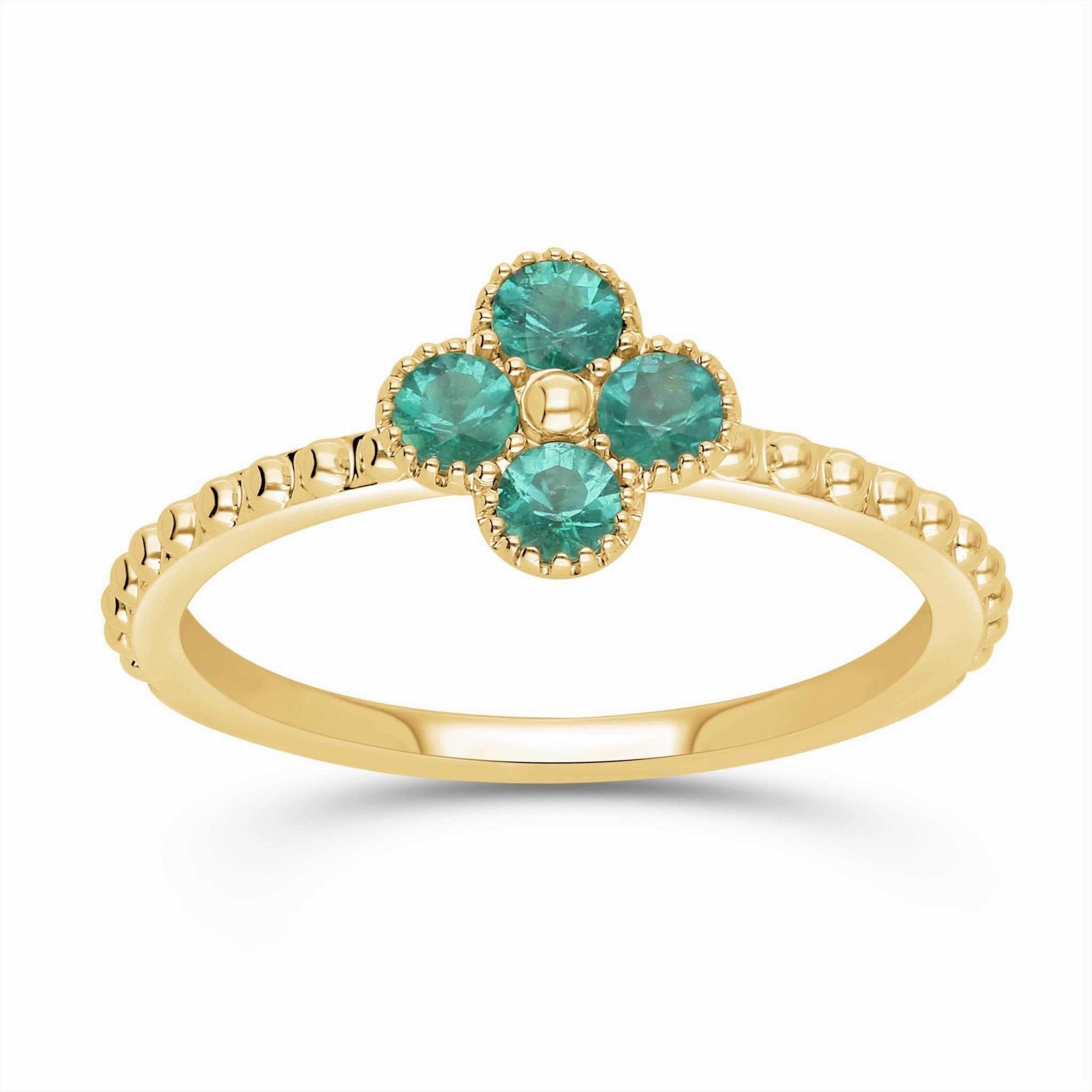 Emerald Clover Beaded Ring - YG