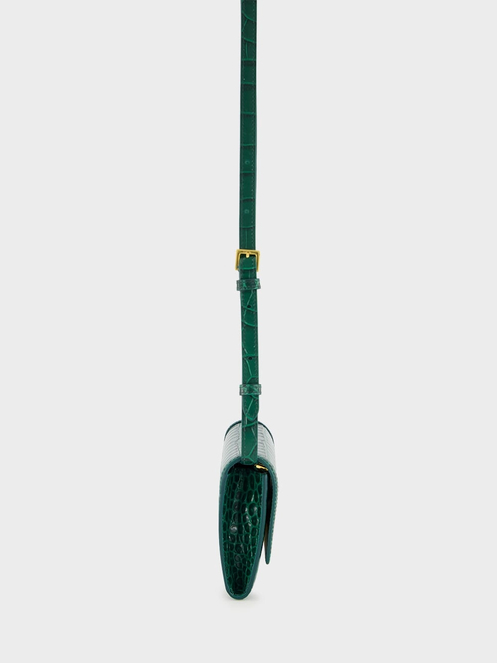 Emerald Green Crocodile-Stamped Leather Wallet on Strap