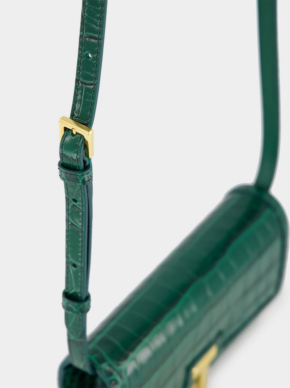 Emerald Green Crocodile-Stamped Leather Wallet on Strap