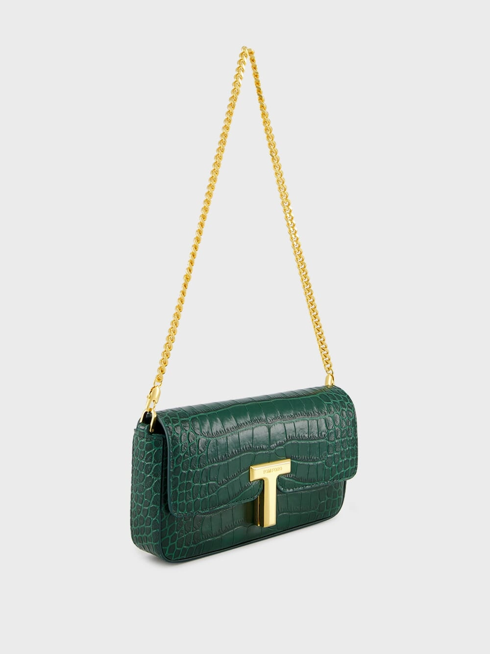 Emerald Green Shiny Stamped Crocodile Leather Wallis Mini Bag