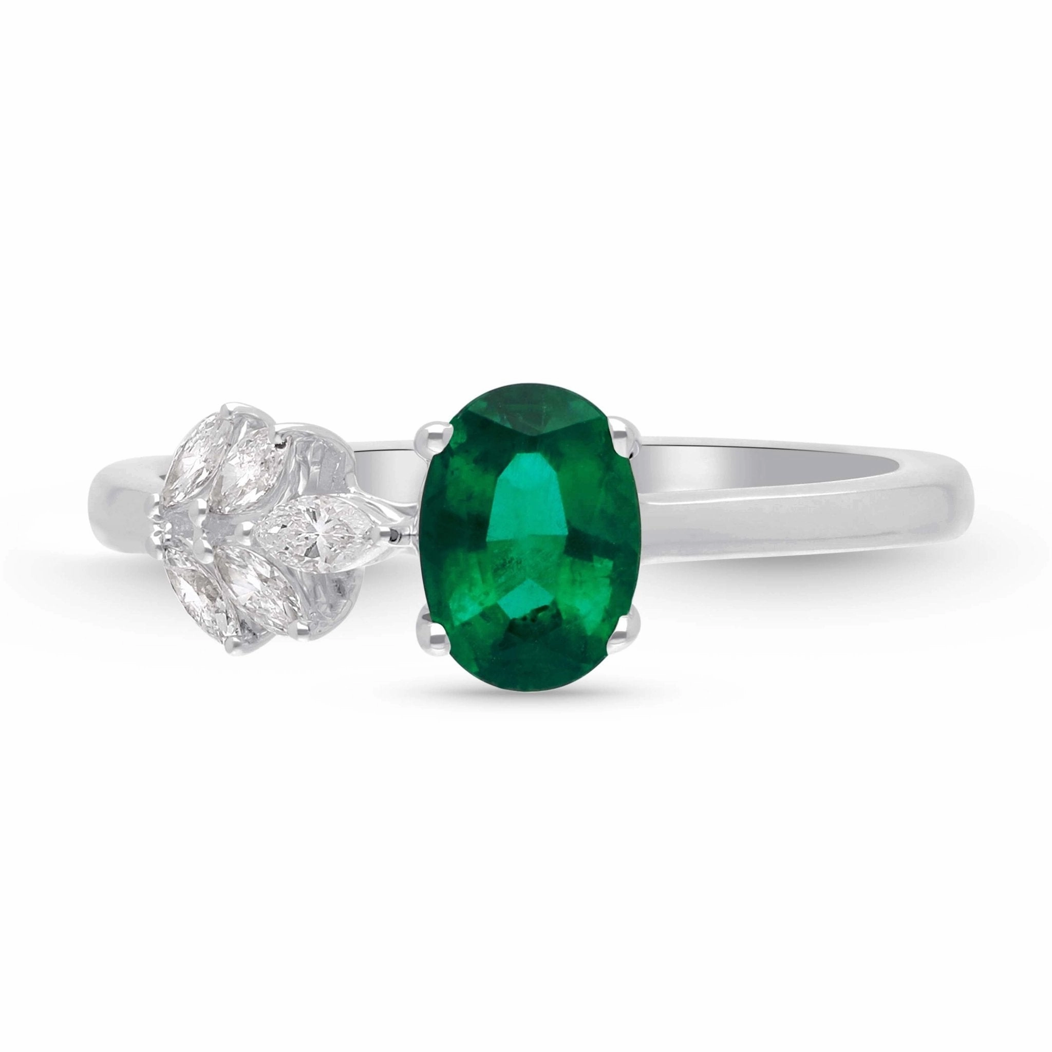 Emerald Oval and Marquise Petal Ring  - WG