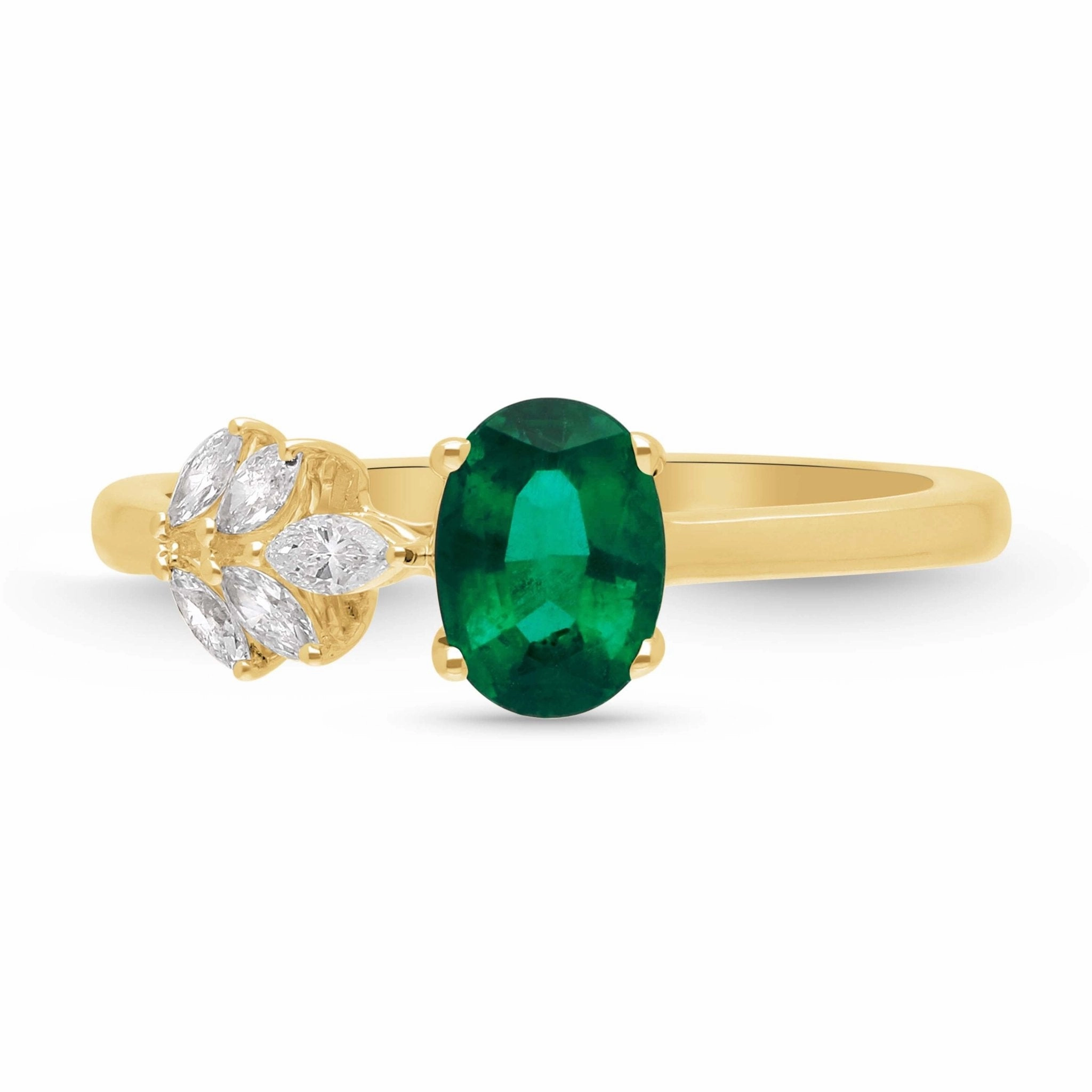 Emerald Oval and Marquise Petal Ring  - YG