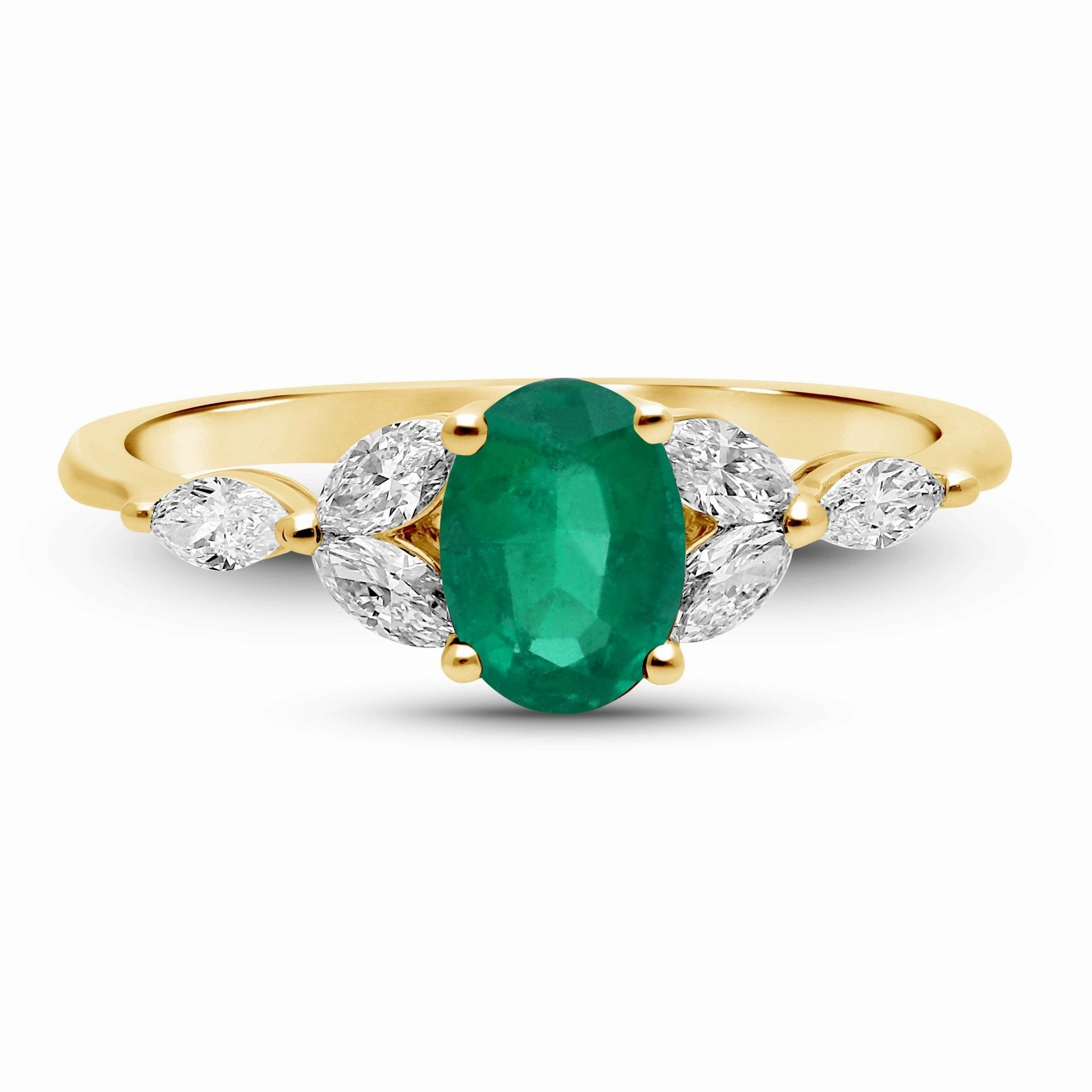 Emerald Oval Floral Ring - YG